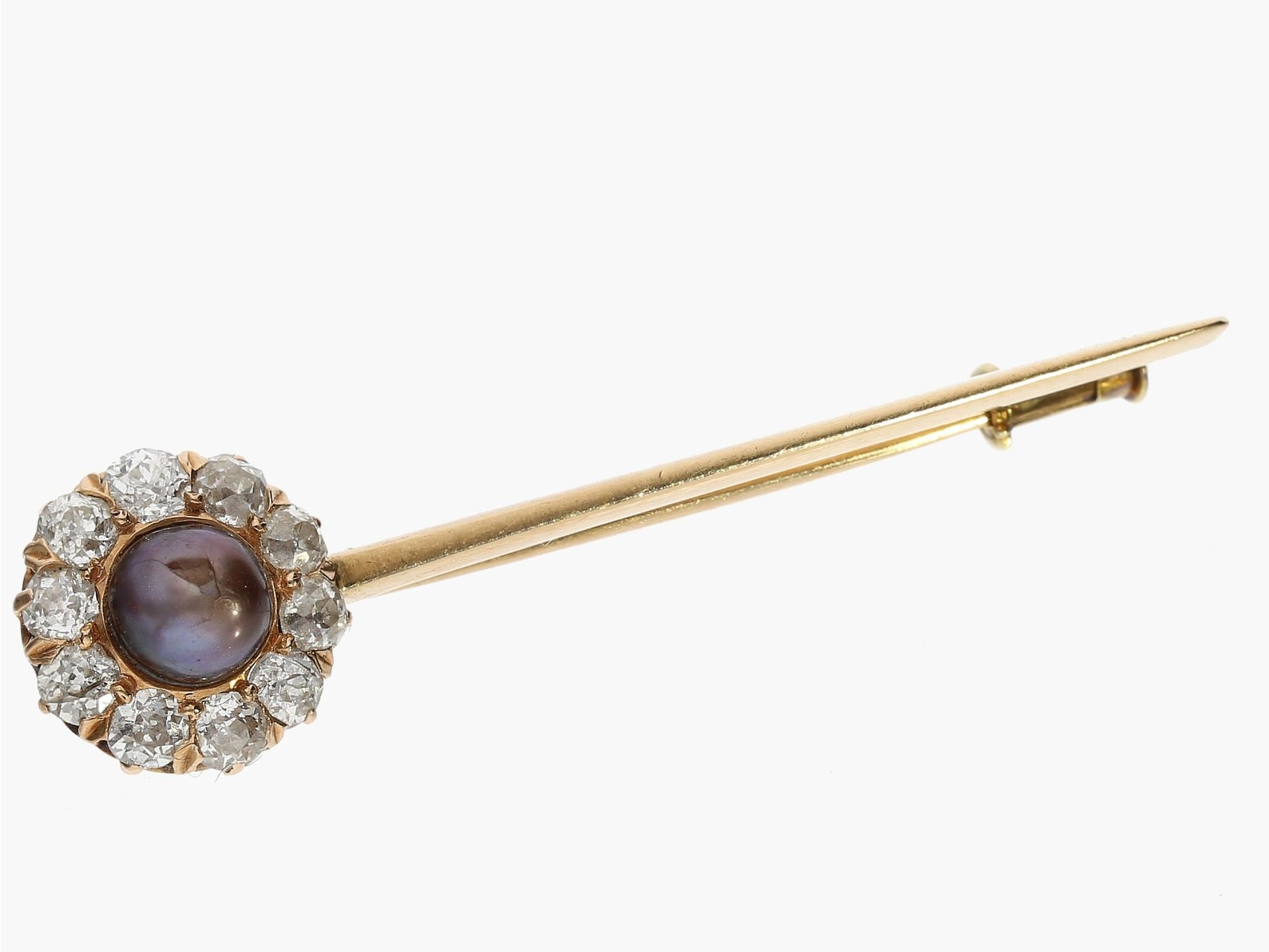 Brosche/Nadel: seltene, antike Goldschmiedebrosche mit Diamantbesatz