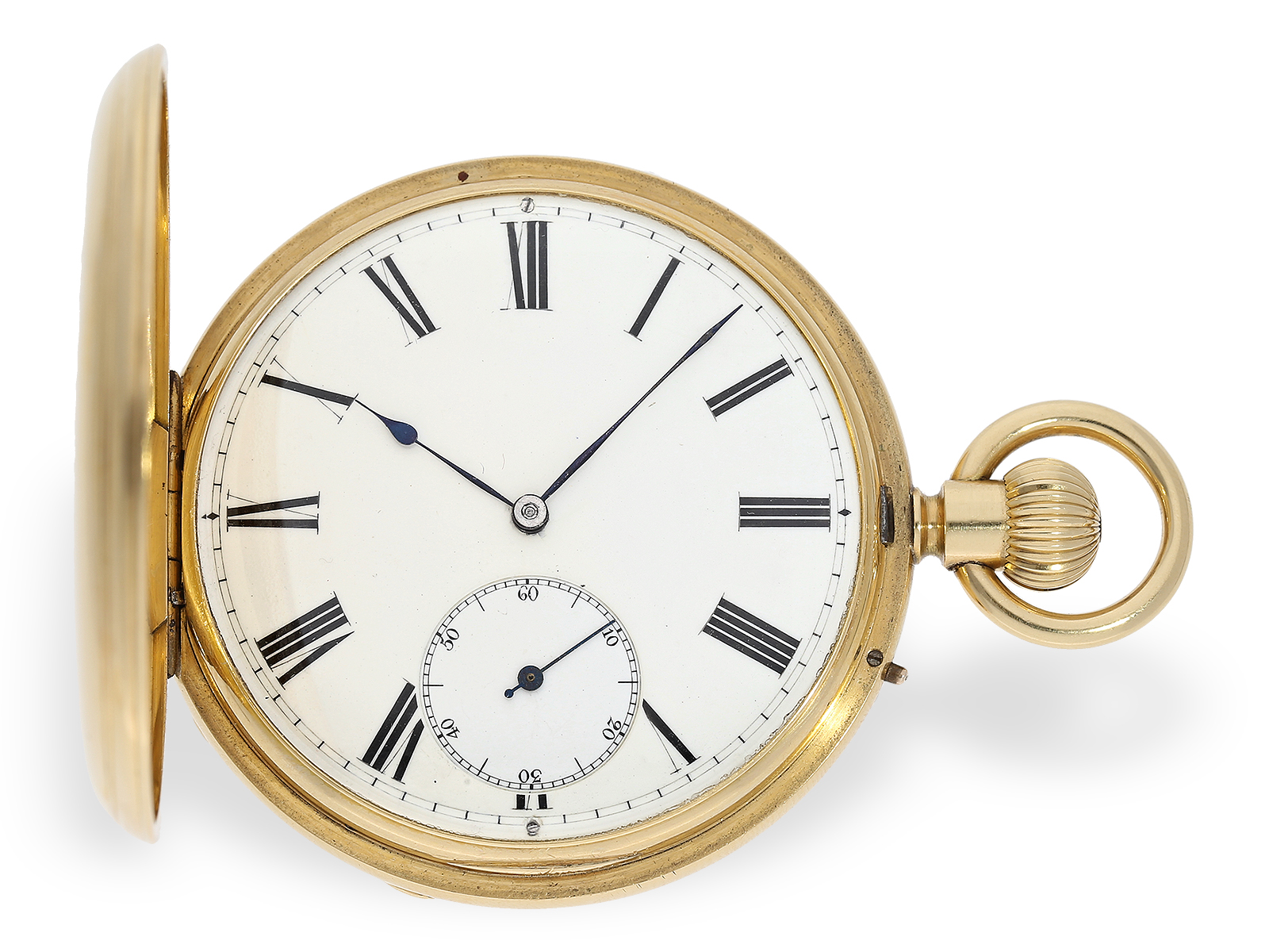 Pocket watch: heavy English pocket chronometer with very interesting movement and special winding, H