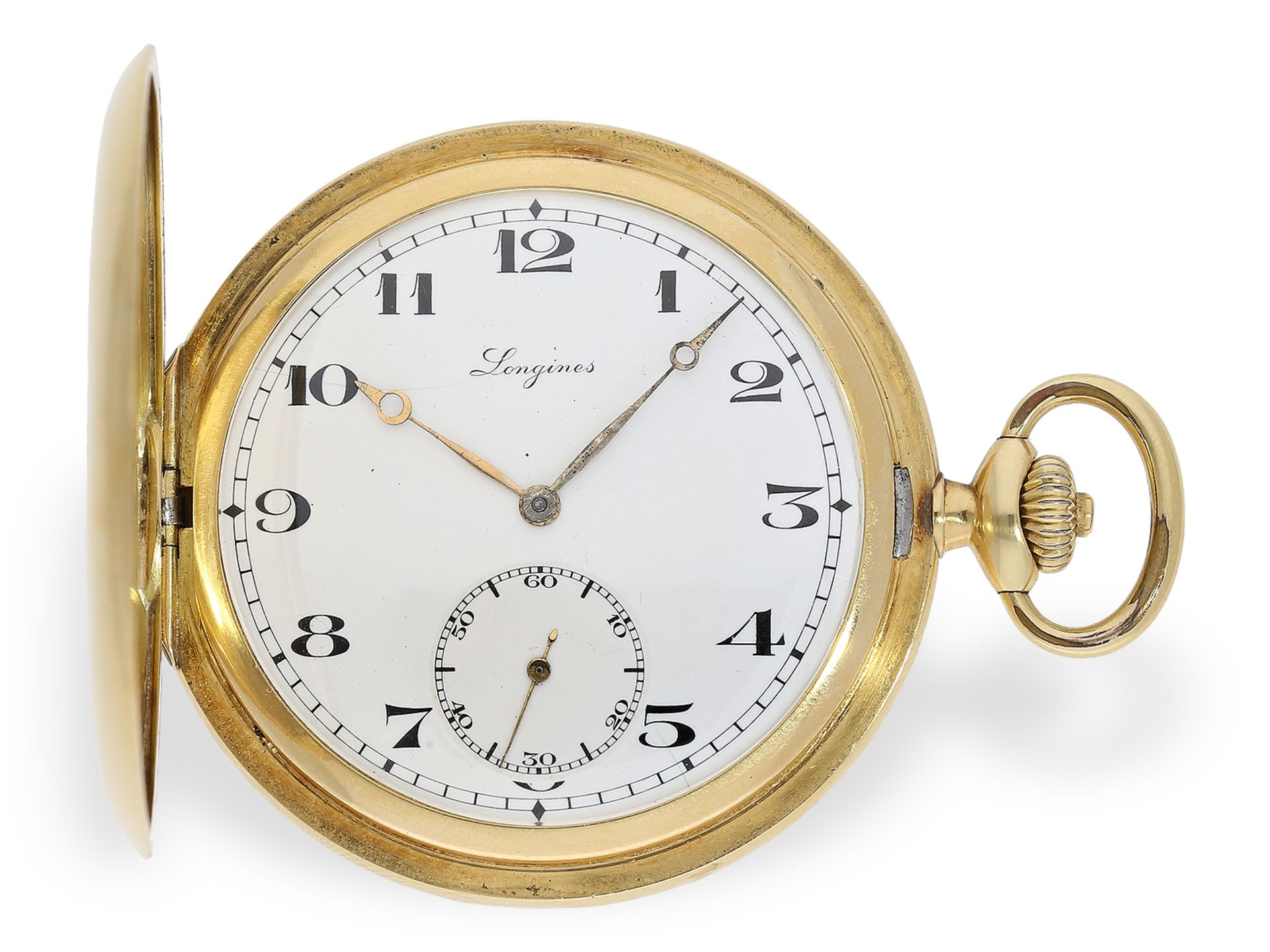 Feine 18K Taschenuhr, Goldsavonnette von Longines, gefertigt für den südamerikanischen Markt, ca1910