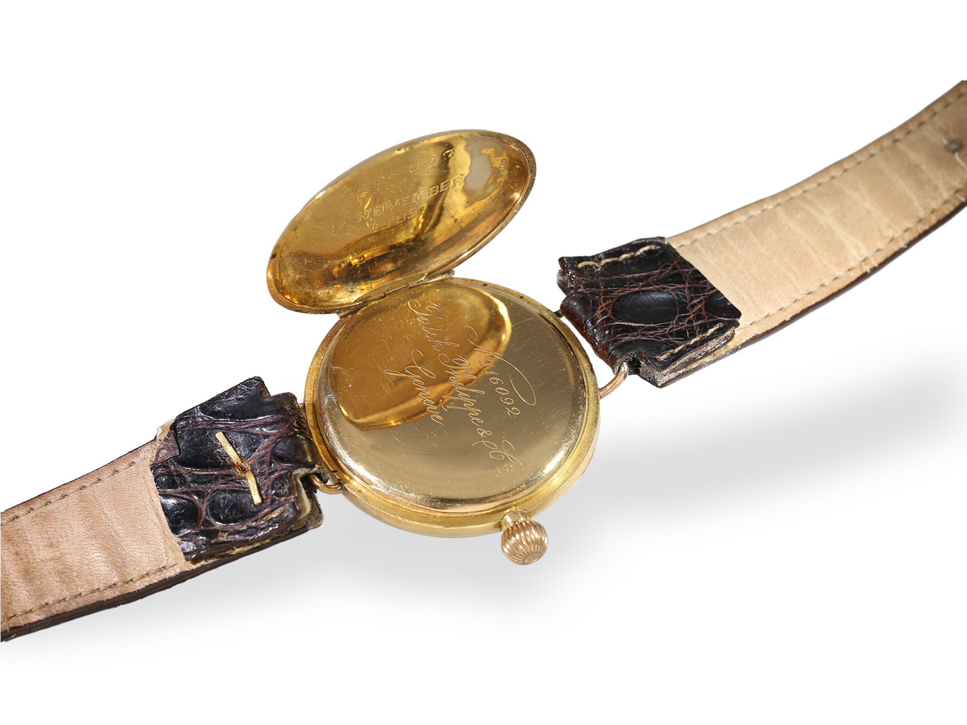 Außergewöhnliche, extrem frühe Patek Philippe Armbanduhr mit Originalzertifikat, Genf ca.1902 - Bild 5 aus 8