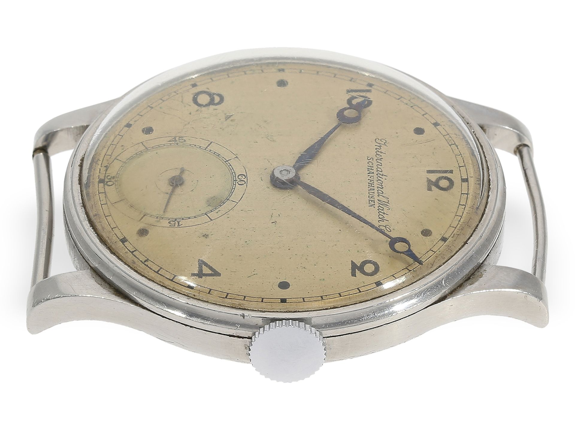 Armbanduhr: frühe oversize IWC Stahluhr, um 1940, sog. Ur-Portugieser - Bild 7 aus 8