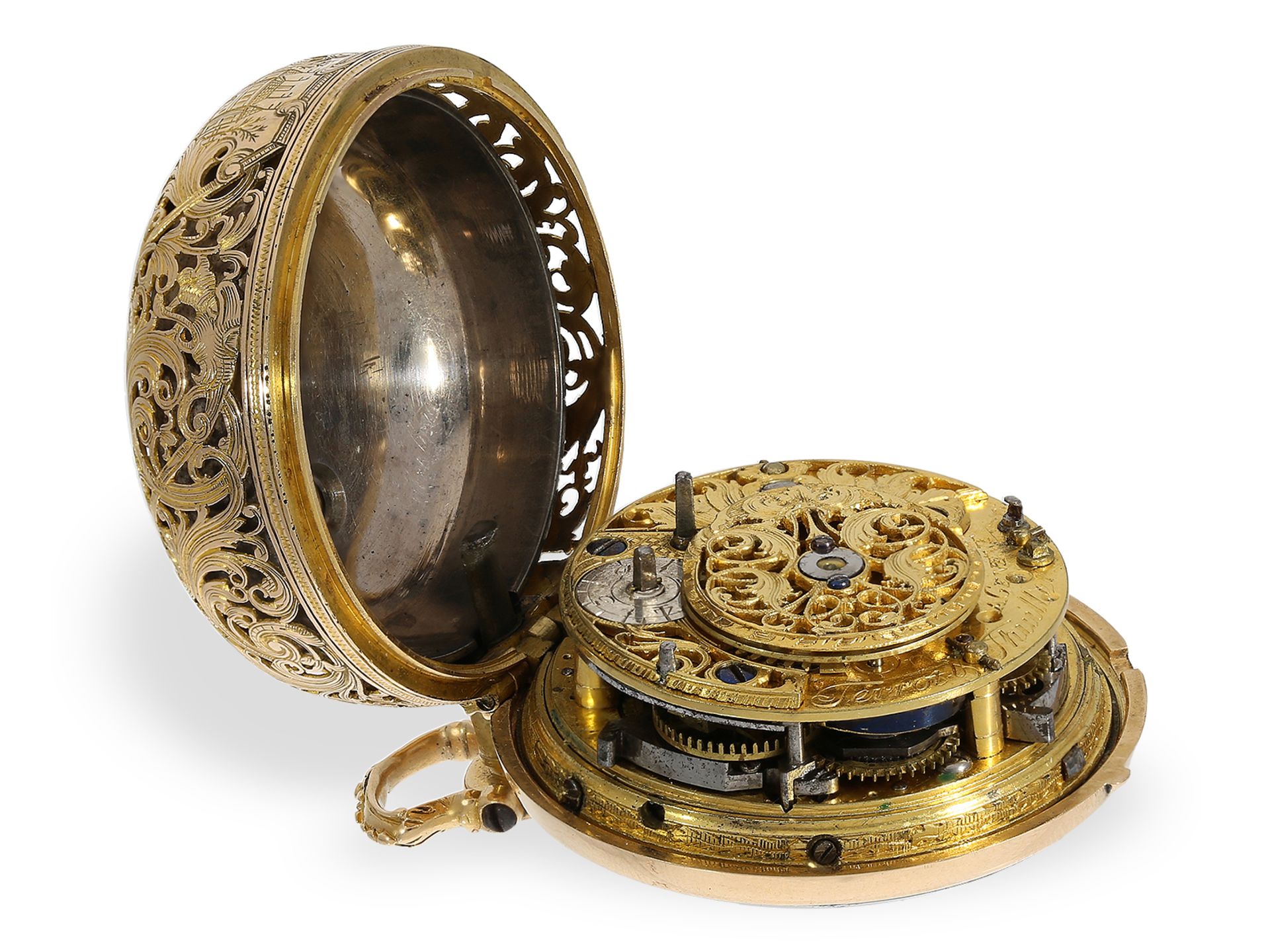 Hochfeine, frühe Genfer Taschenuhr mit Viertelstundenschlag auf Glocke, 18K Gold, Terrot & Thuillier - Bild 4 aus 8