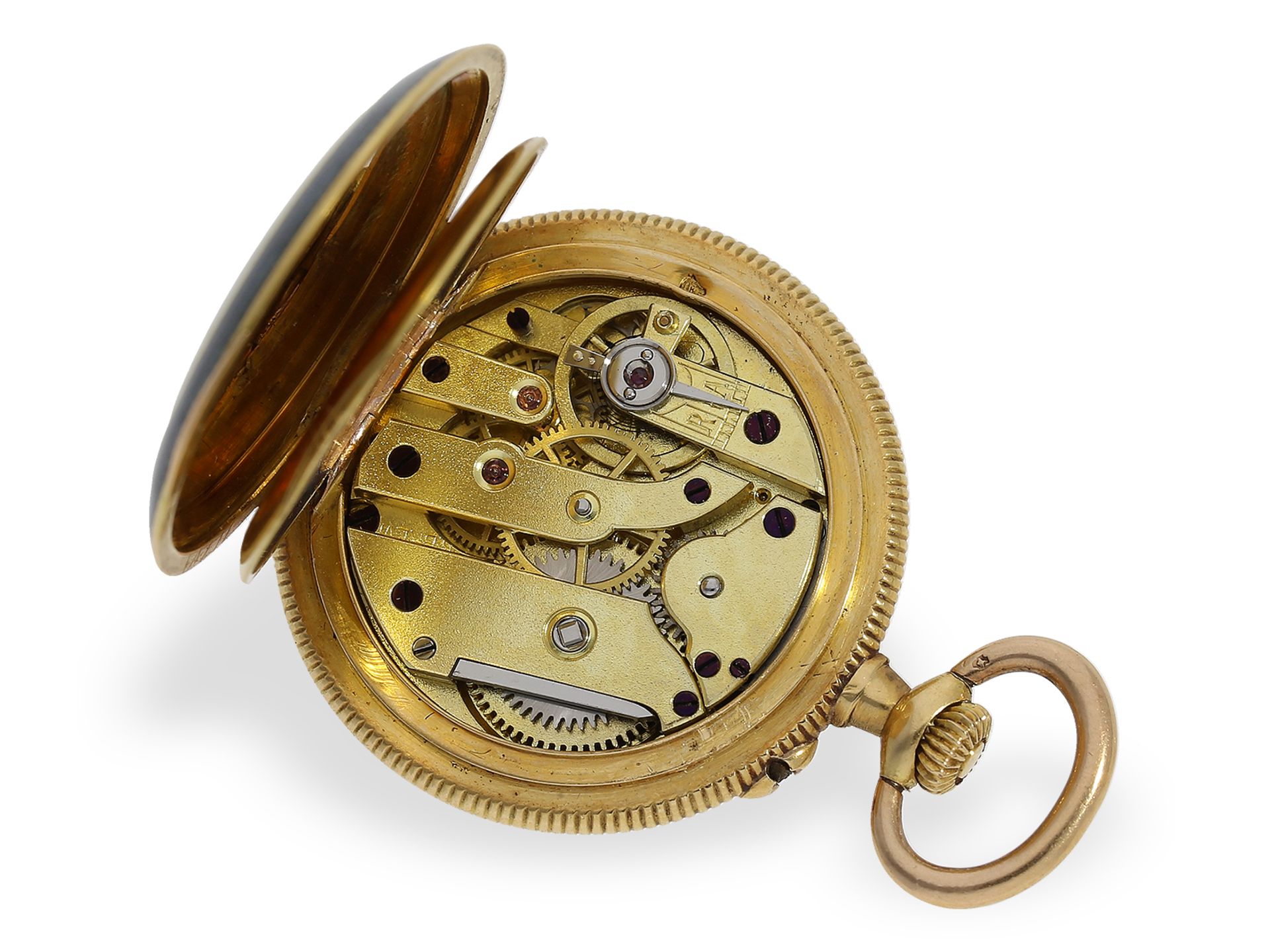 Taschenuhr/Anhängeuhr: feine Gold/Emaille-Damenuhr, um 1920, Le Coultre/signiert Hedin Limoges No... - Bild 3 aus 6