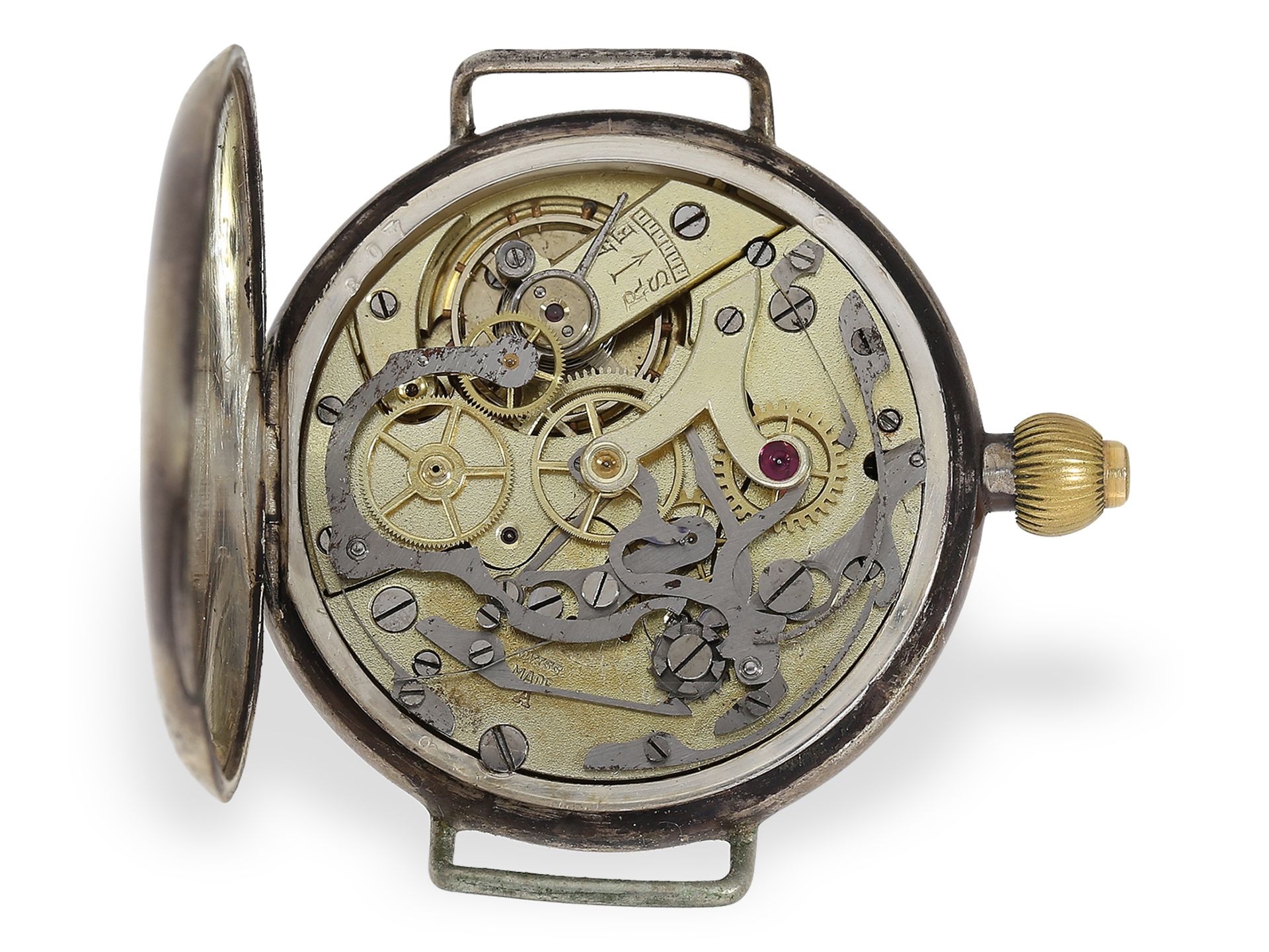 Einer der ersten Kronendrücker-Chronographen, Schweiz für England, britische Einfuhrpunze 1911 - Bild 3 aus 5