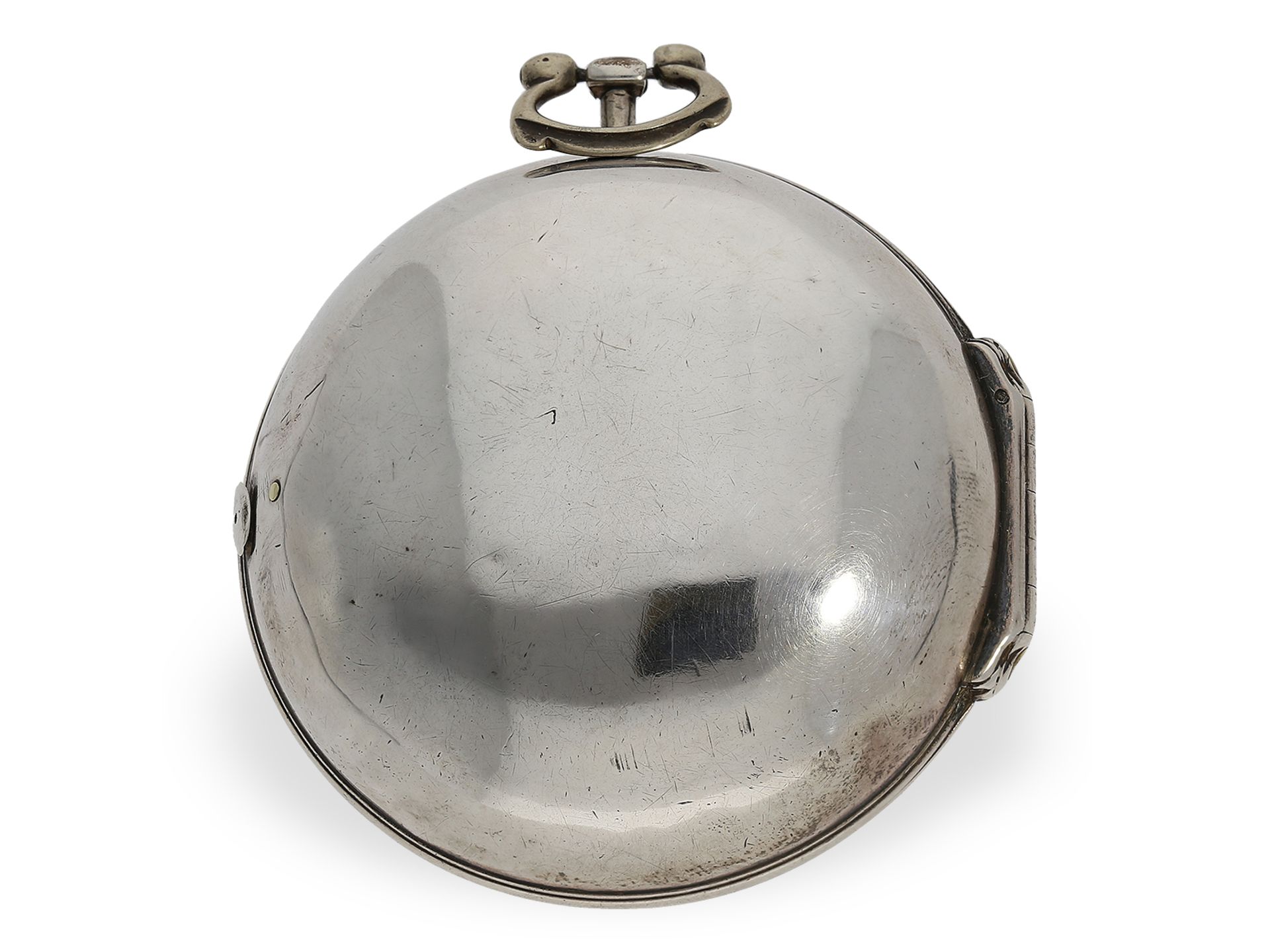 Taschenuhr: frühe englische Sackuhr mit Scheinpendel, signiert Francois Colman Ipswich, ca.1700 - Bild 6 aus 6