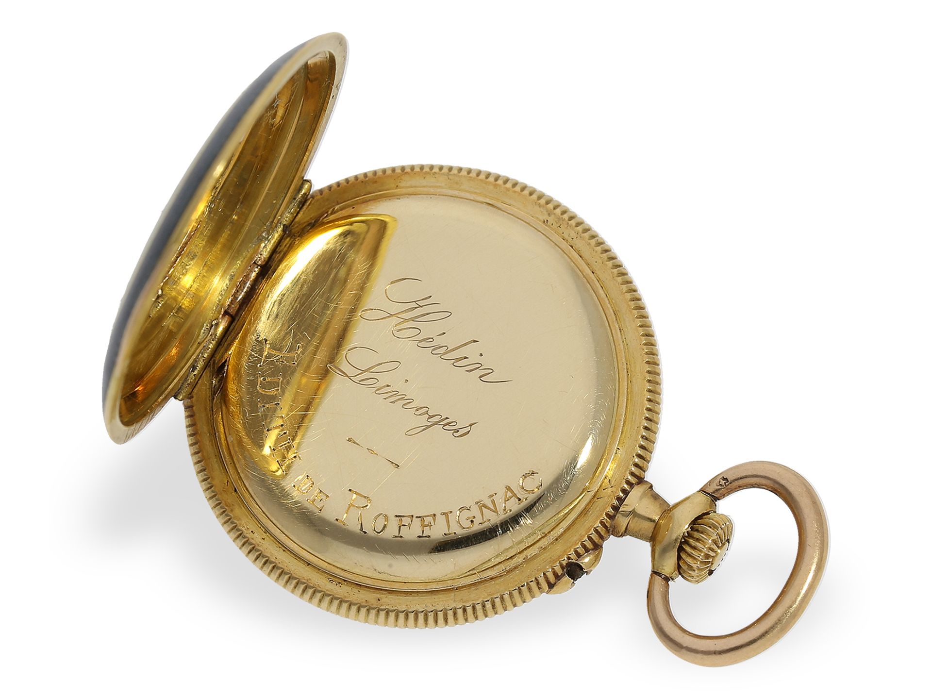 Taschenuhr/Anhängeuhr: feine Gold/Emaille-Damenuhr, um 1920, Le Coultre/signiert Hedin Limoges No... - Bild 4 aus 6