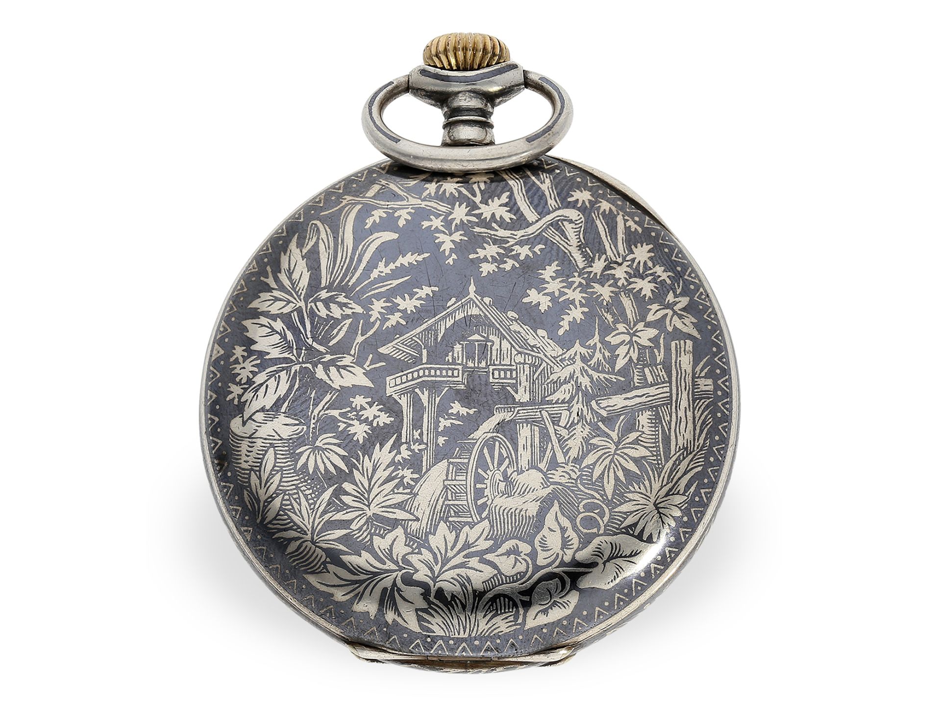 Rare precision pocket watch with niello case, probably apprentice watch, plate engraved F.D. 1927 - Image 5 of 5