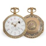 Ausgesprochen schöne, frühe 3-Farben-Zylinderuhr, Taschenuhr vom königlichen Uhrmacher Gregson Paris