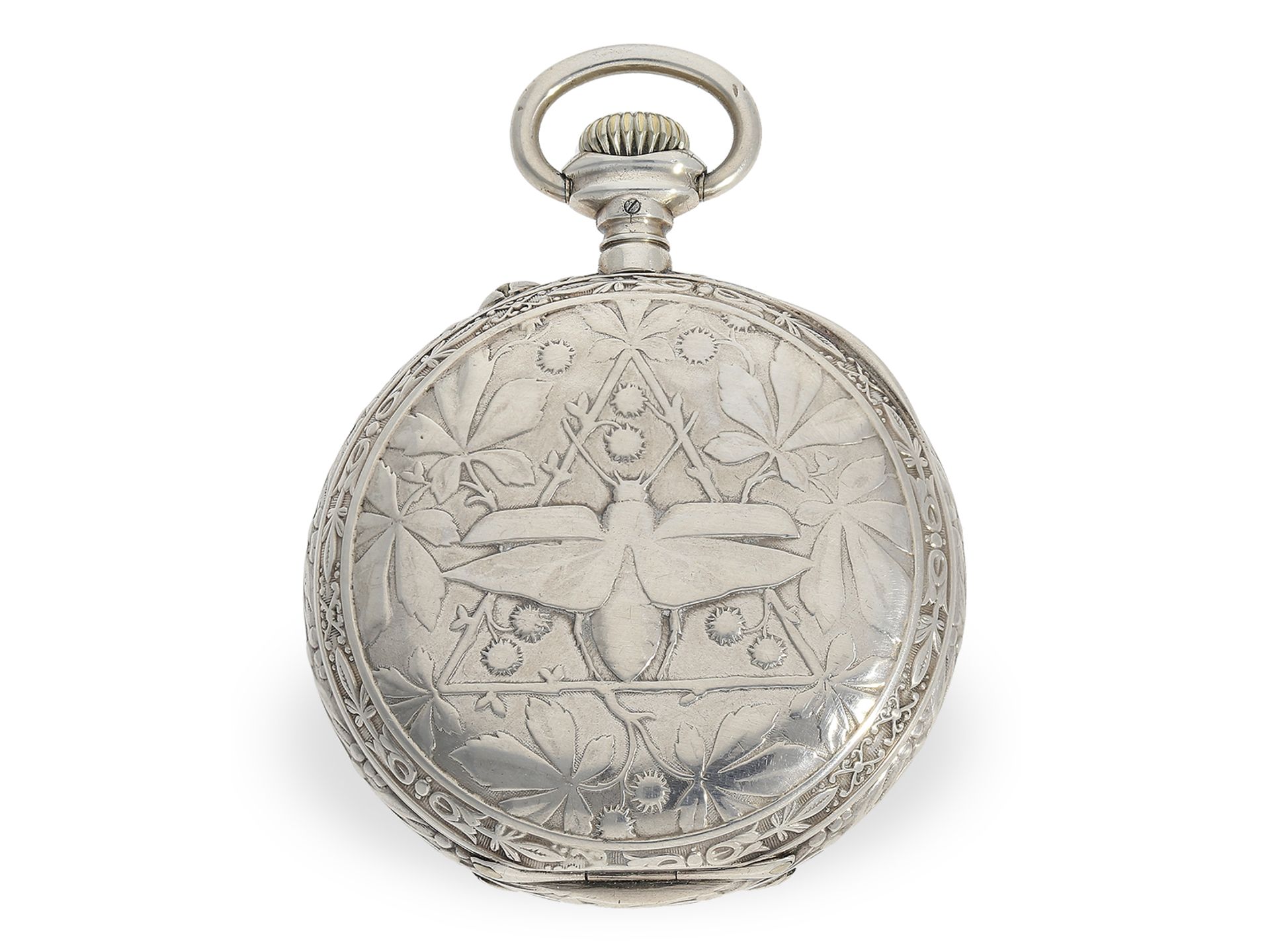 Extrem seltene Jugendstil-Relief Taschenuhr von Longines, ca.1910 - Bild 2 aus 6