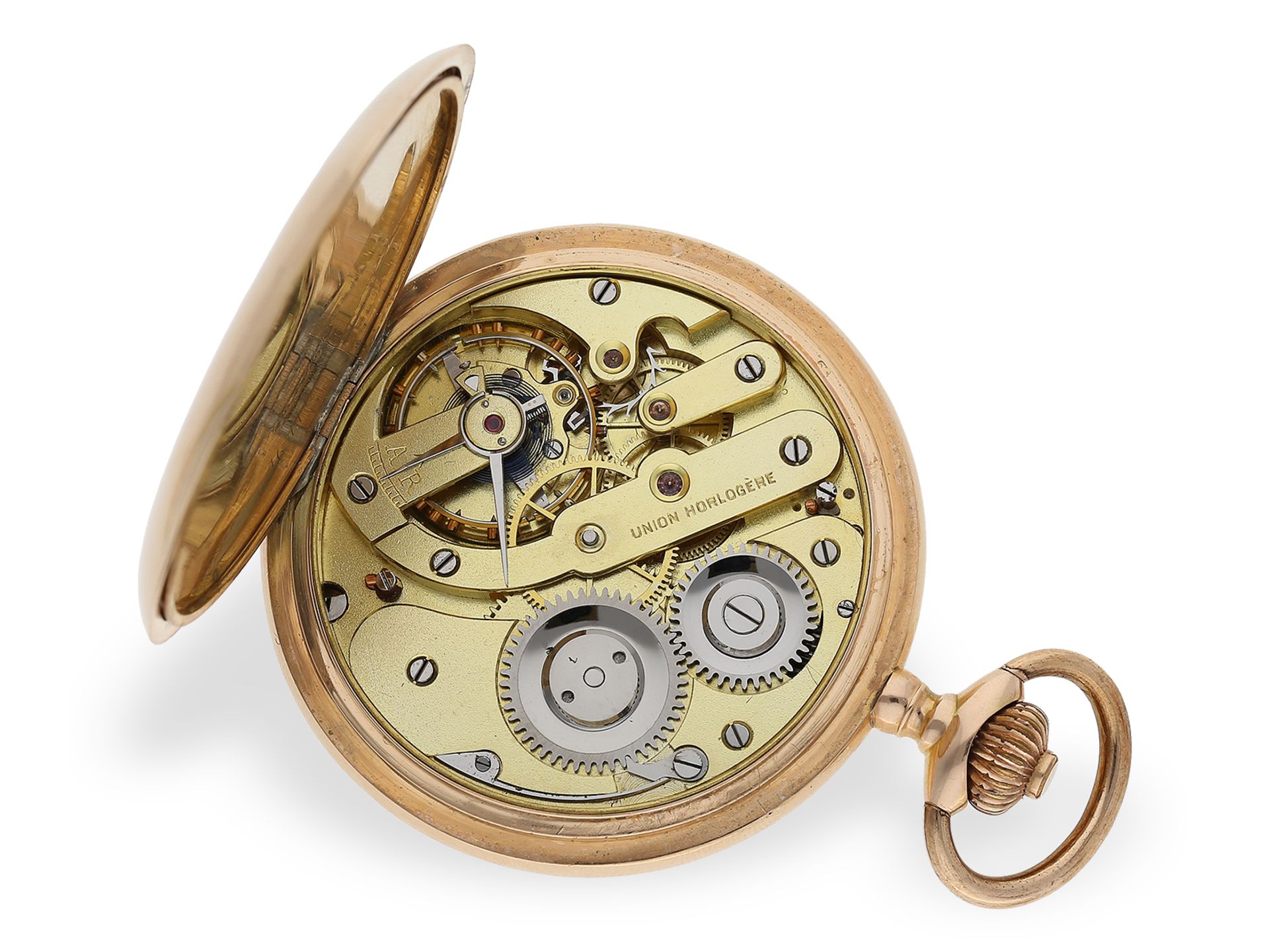Taschenuhr: rotgoldene Savonnette "Union Horlogere", ca.1900 - Bild 2 aus 7