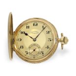 Taschenuhr: Attraktive Art déco Goldsavonnette mit Nadelstreifen-Dekor, Chronometre Eterna, ca.1930: