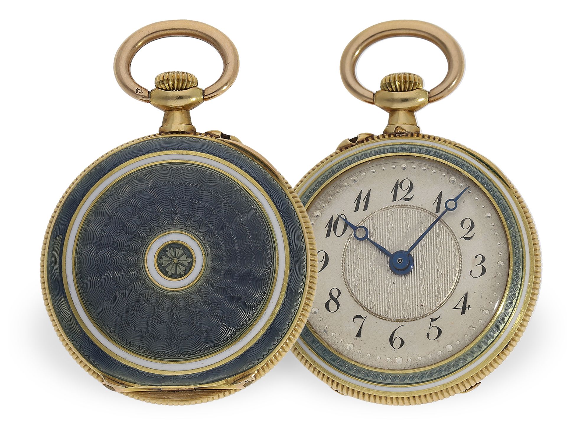 Taschenuhr/Anhängeuhr: feine Gold/Emaille-Damenuhr, um 1920, Le Coultre/signiert Hedin Limoges No...