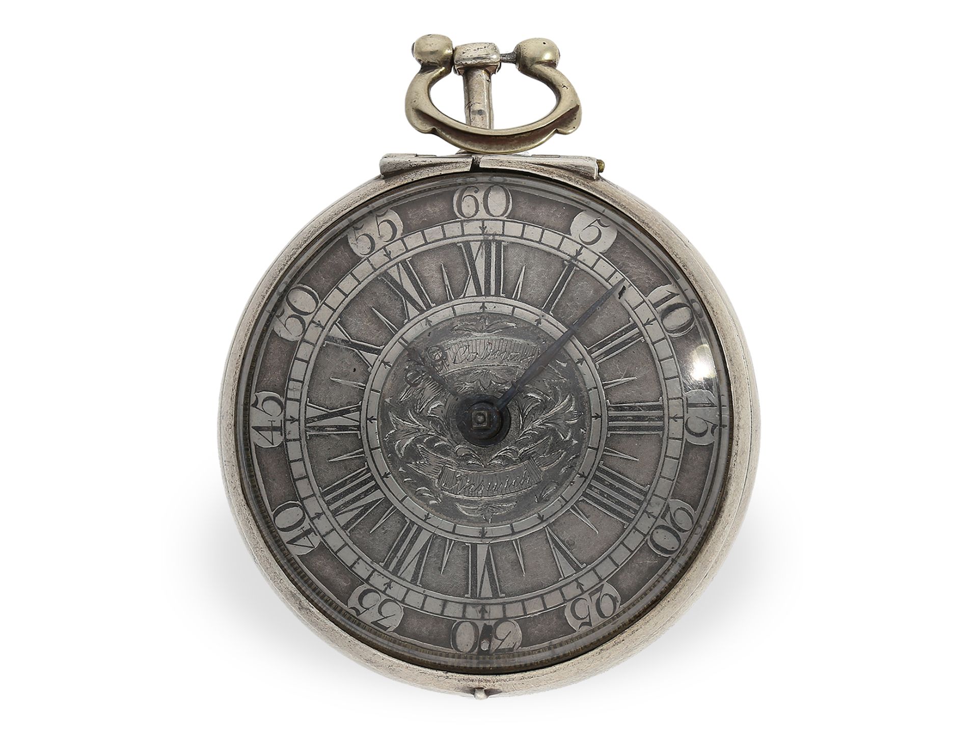 Taschenuhr: frühe englische Sackuhr mit Scheinpendel, signiert Francois Colman Ipswich, ca.1700 - Bild 4 aus 6