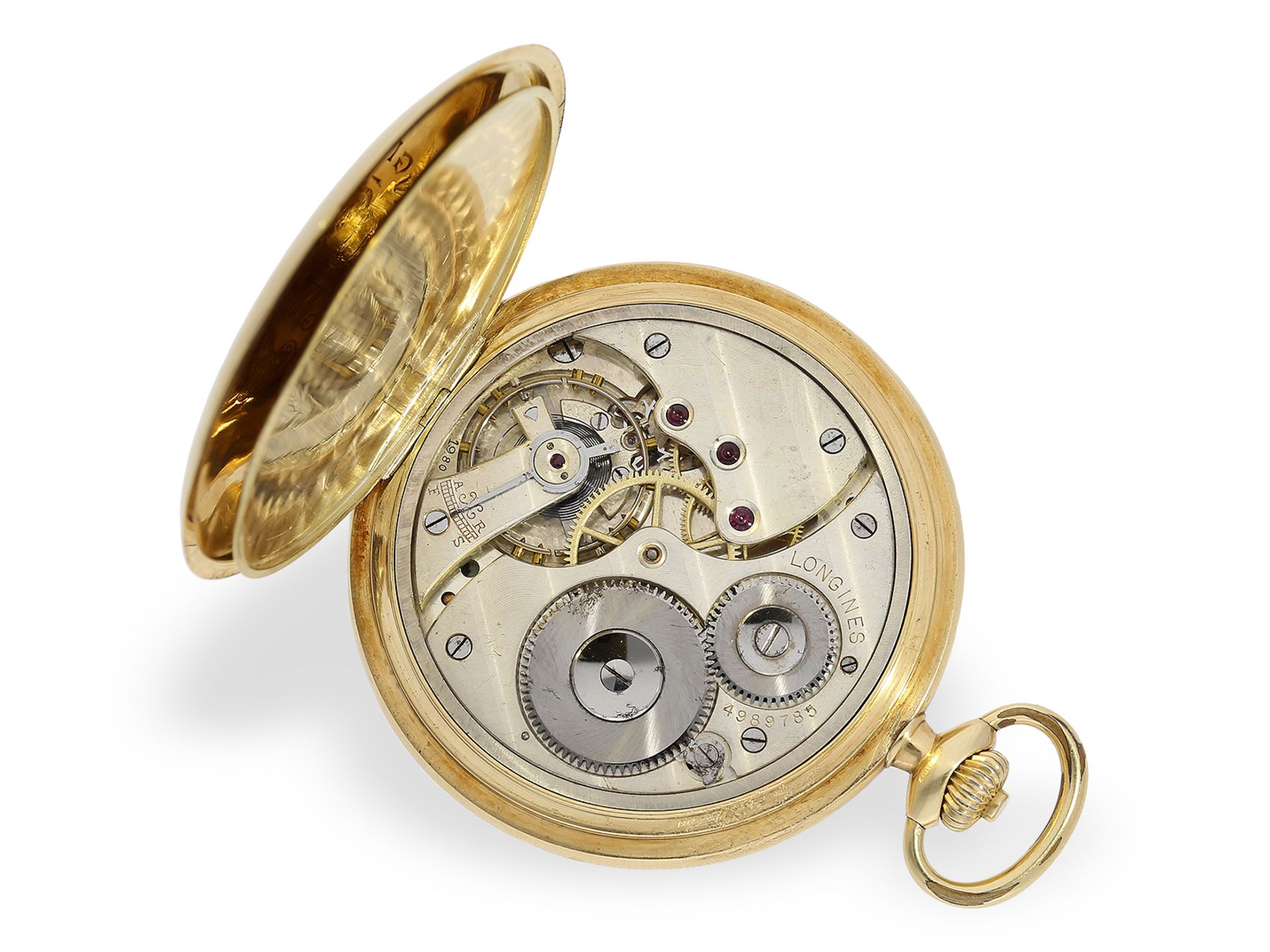 Feine 18K Taschenuhr, Goldsavonnette von Longines, gefertigt für den südamerikanischen Markt, ca1910 - Bild 2 aus 7