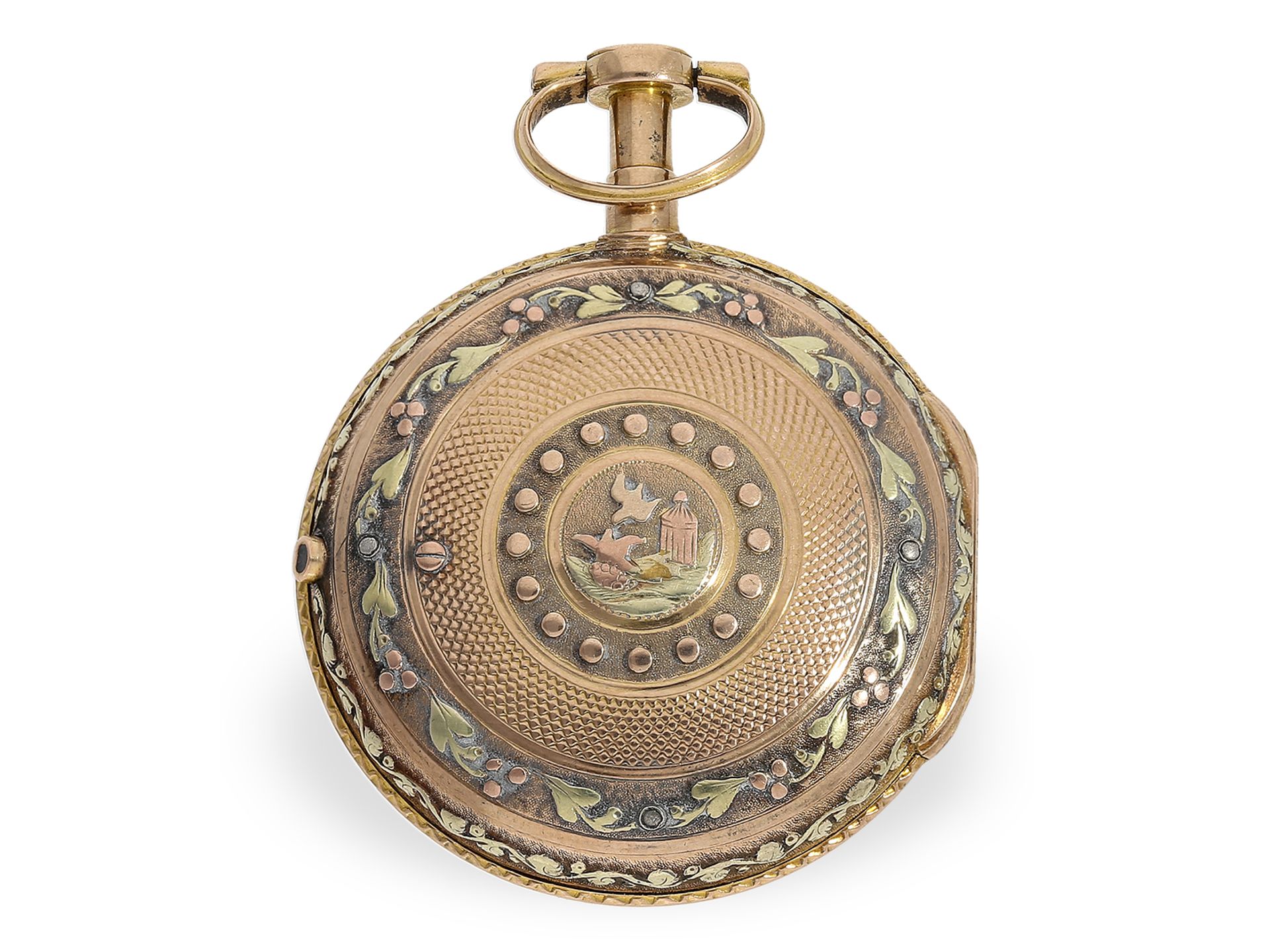 Ausgesprochen schöne, frühe 3-Farben-Zylinderuhr, Taschenuhr vom königlichen Uhrmacher Gregson Paris - Bild 4 aus 4