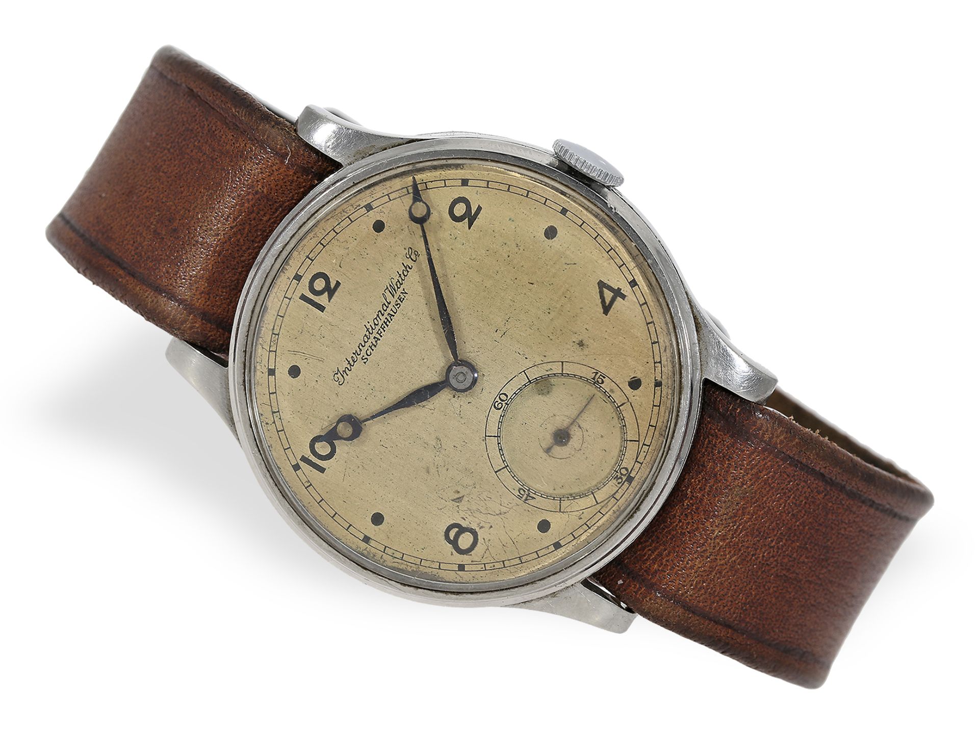 Armbanduhr: frühe oversize IWC Stahluhr, um 1940, sog. Ur-Portugieser