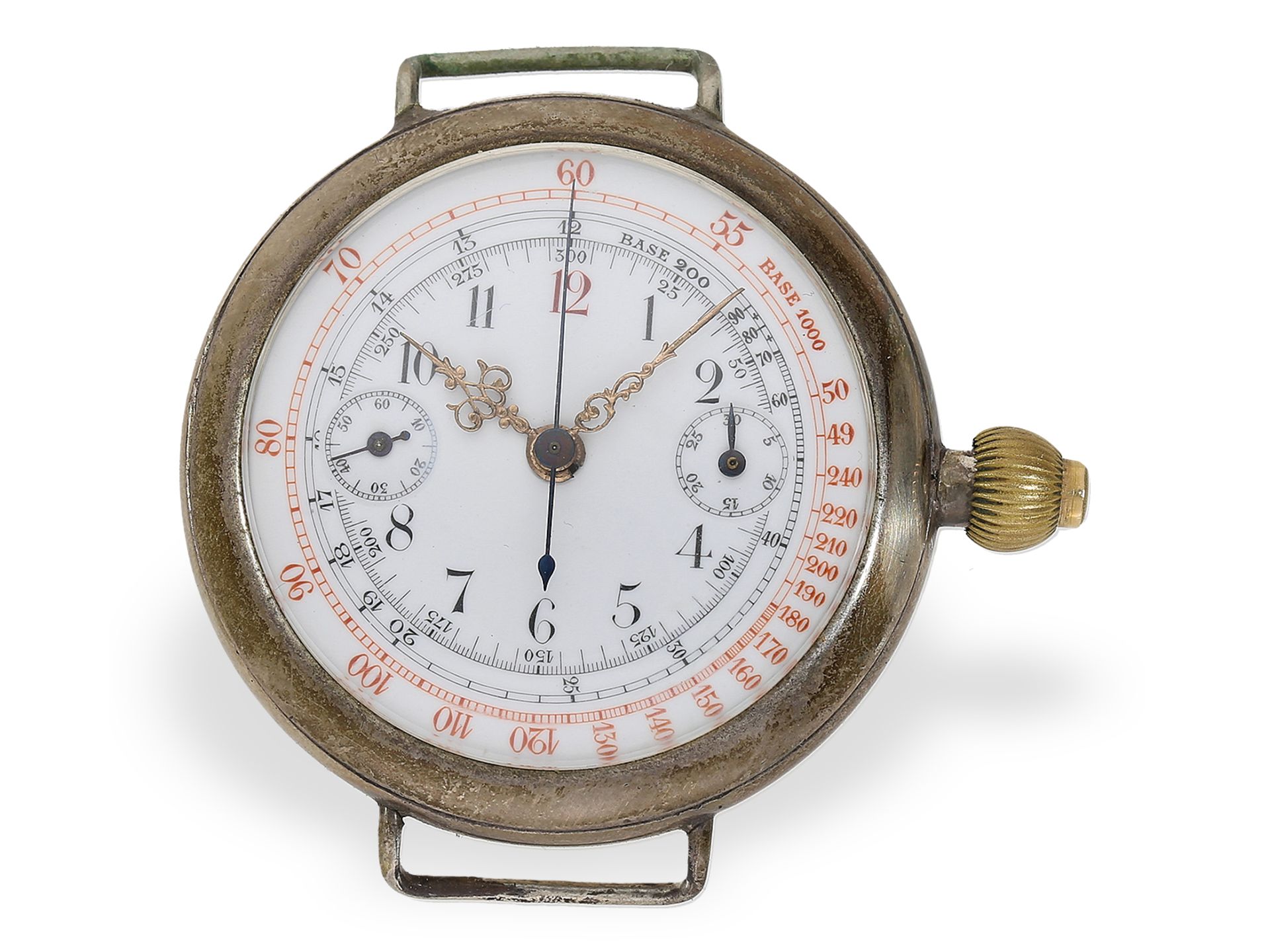 Einer der ersten Kronendrücker-Chronographen, Schweiz für England, britische Einfuhrpunze 1911 - Bild 2 aus 5