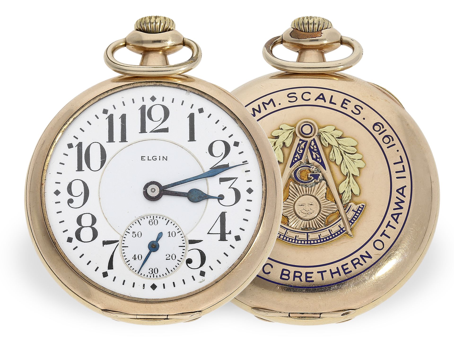 Amerikanische Freimaurer Taschenuhr, Elgin 1919 mit der seltenen Werksqualität "Father Time 21 Jewel