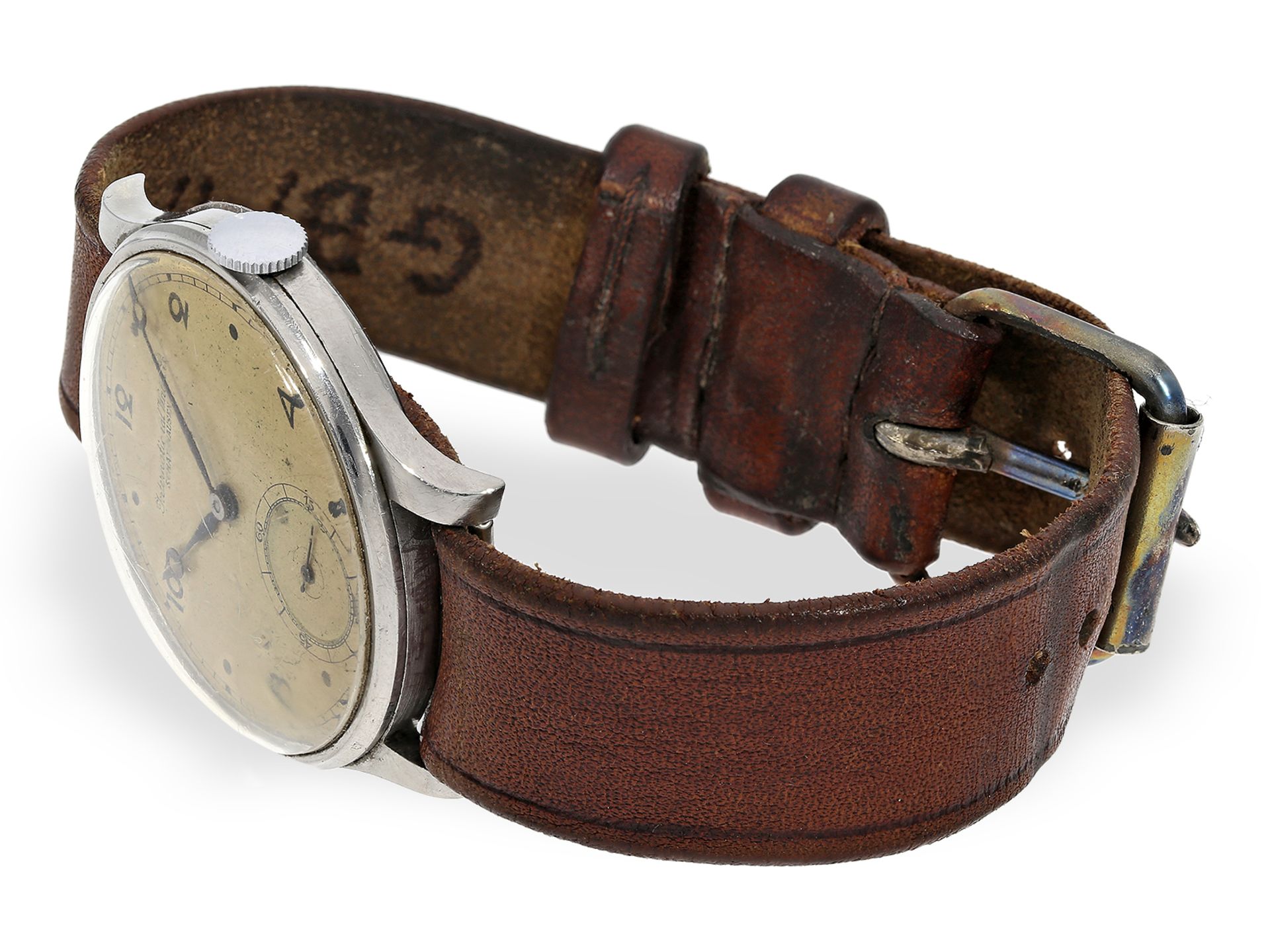 Armbanduhr: frühe oversize IWC Stahluhr, um 1940, sog. Ur-Portugieser - Bild 4 aus 8