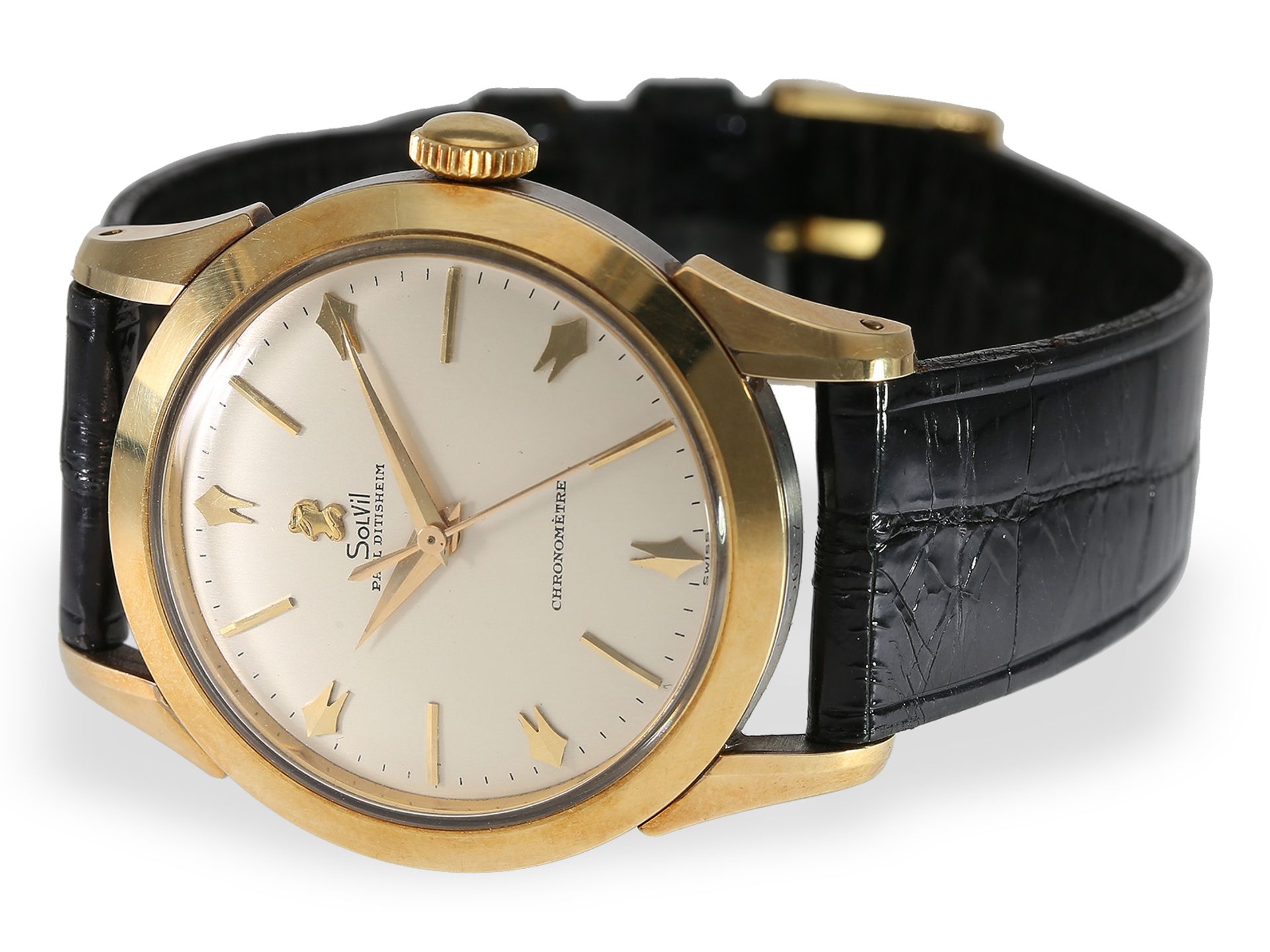 Hochfeine vintage Genfer Armbanduhr in Chronometerqualität, Paul Ditisheim Solvil, 50er-Jahre - Bild 2 aus 5