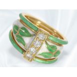 Ring: ausgefallener, emaillierter vintage Goldschmiedering mit Brillantbesatz, vermutlich unikate Ha