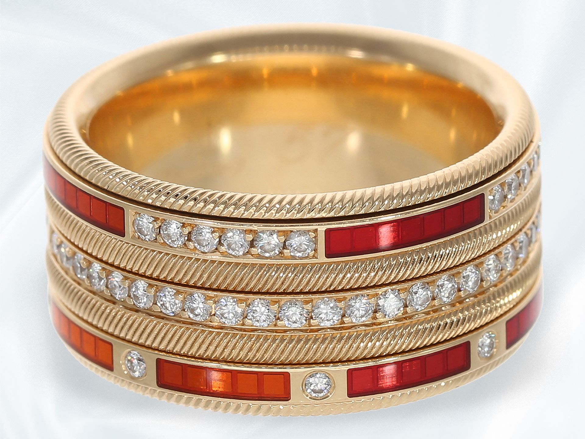 Ring: äußerst wertvoller, drehbarer Wellendorf Brillantring " Glück ist...", emailliert, 18K Gold, l - Bild 5 aus 6