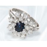 Ring: attraktiver vintage Saphir/Brillant-Damenring, ca. 1,3ct feine Brillanten