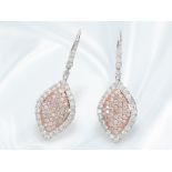 Eleganter, traumhaft schöner Ohrschmuck mit reichem Brillantbesatz "White & Pink", ca. 3,29ct, unget