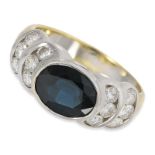 Ring: attraktiver Saphirring mit Brillanten, insgesamt ca. 2,36ct, 18K Gold