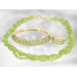 Kette/Collier/Armreif/Ring: sehr dekoratives vintage Peridot-Schmuckset, 18K und 14K Gold