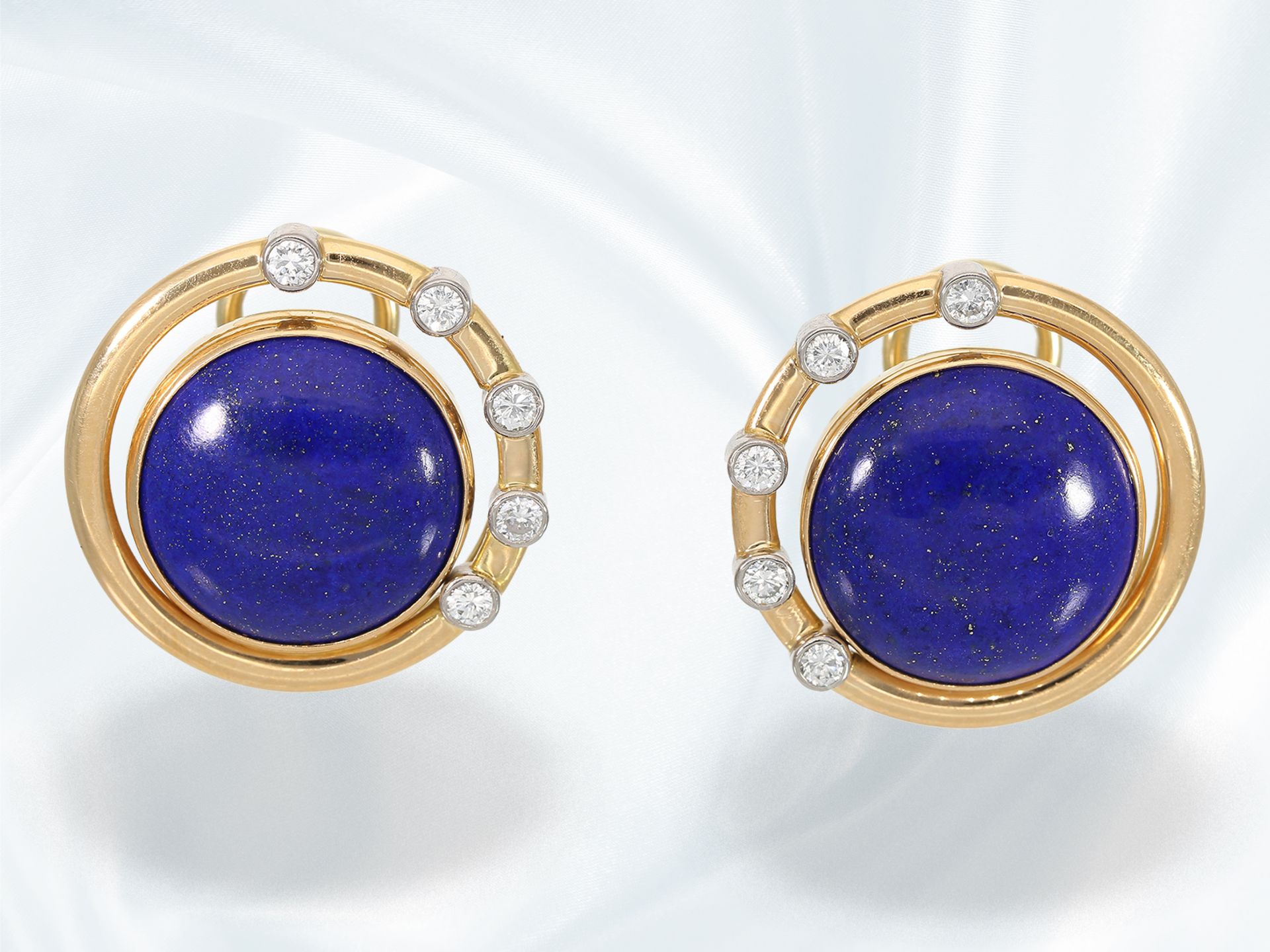 Ohrschmuck: dekorativer vintage Designer-Ohrschmuck mit Lapislazuli und Brillanten, geschmackvolle H - Bild 2 aus 4