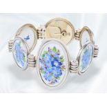 Armband: goldenes, seltenes und sehr dekoratives vintage Armband mit Porzellan-Einlagen Porzellan-Ma