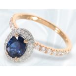 Interessanter Bicolor-Brillant/Saphirring, insgesamt ca.1,29ct, 18K Gold, neuwertig