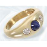 Ring: 14K goldener Bandring mit Saphir- und Diamantbesatz