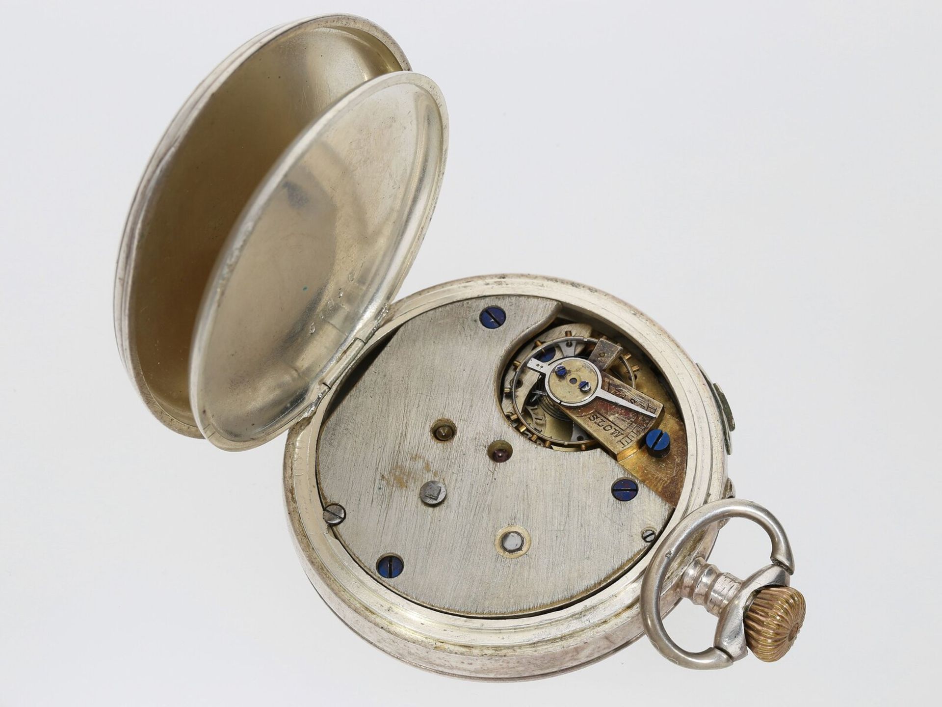 Silberne Taschenuhr mit anhaltbarer Zentralsekunde, sog. Marine-Chronograph, ca. 1900 - Bild 4 aus 4