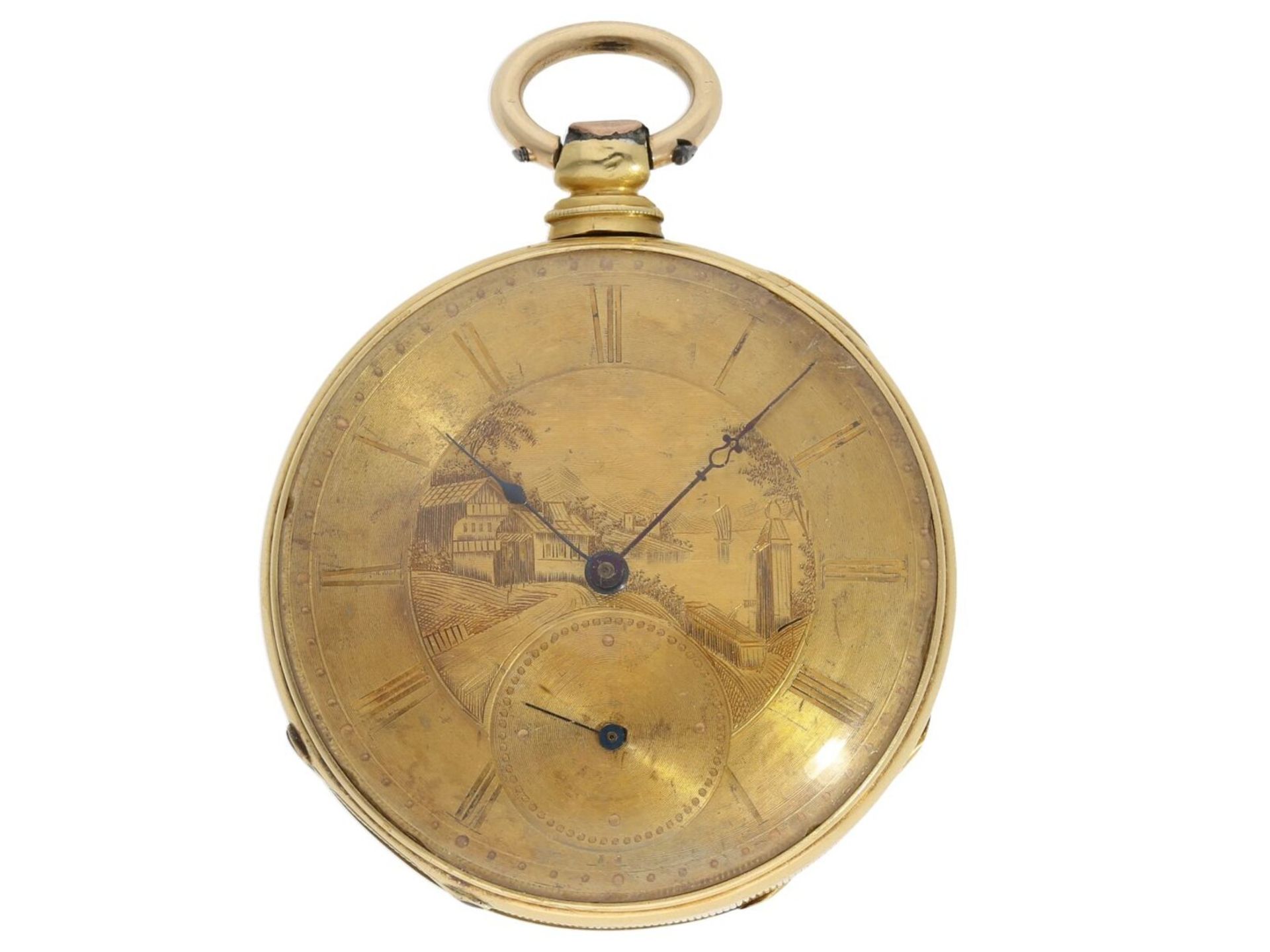 Taschenuhr: exquisite 18K Lepine mit feinster Gehäuse- und Zifferblattgravur Laederich Freres St. Im