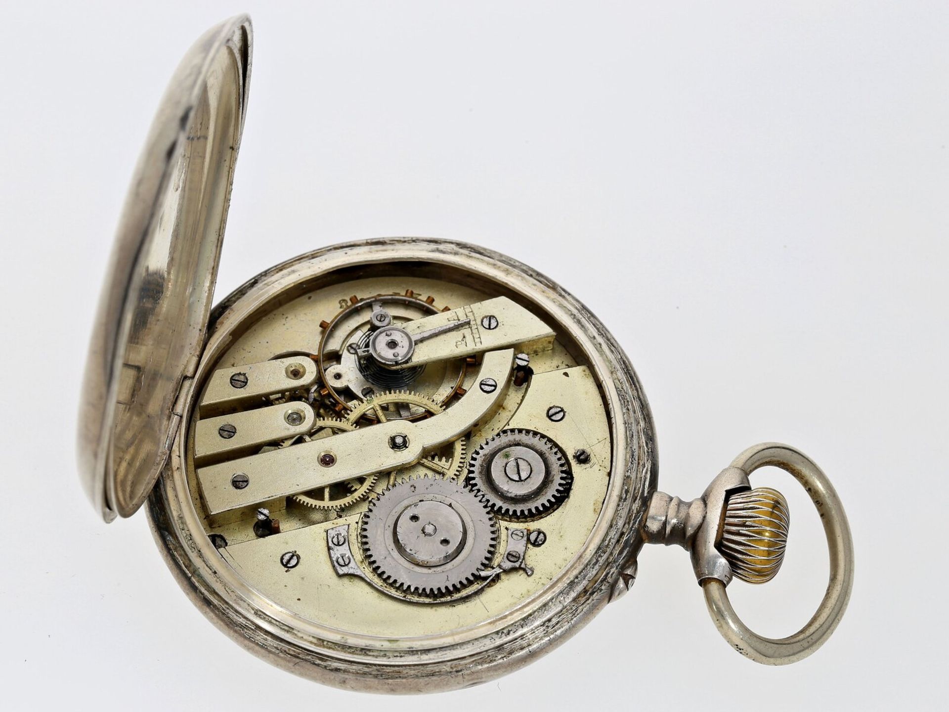 Taschenuhr: große silberne Eisenbahneruhr Typ "Regulateur", um 1900 - Bild 4 aus 5