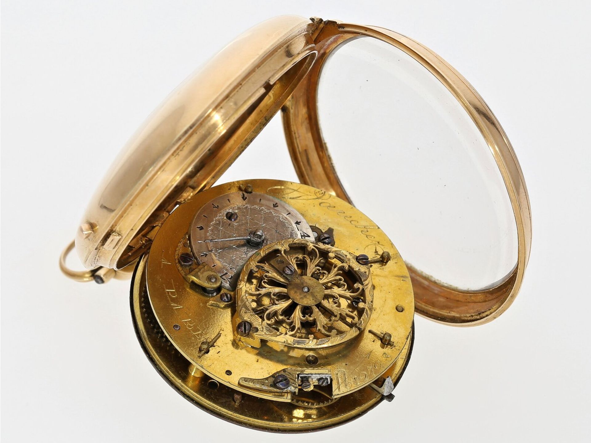Taschenuhr: feine französische Spindeluhr mit 18K Goldgehäuse, Vaucher Freres No.12798, Paris um 178 - Bild 4 aus 4