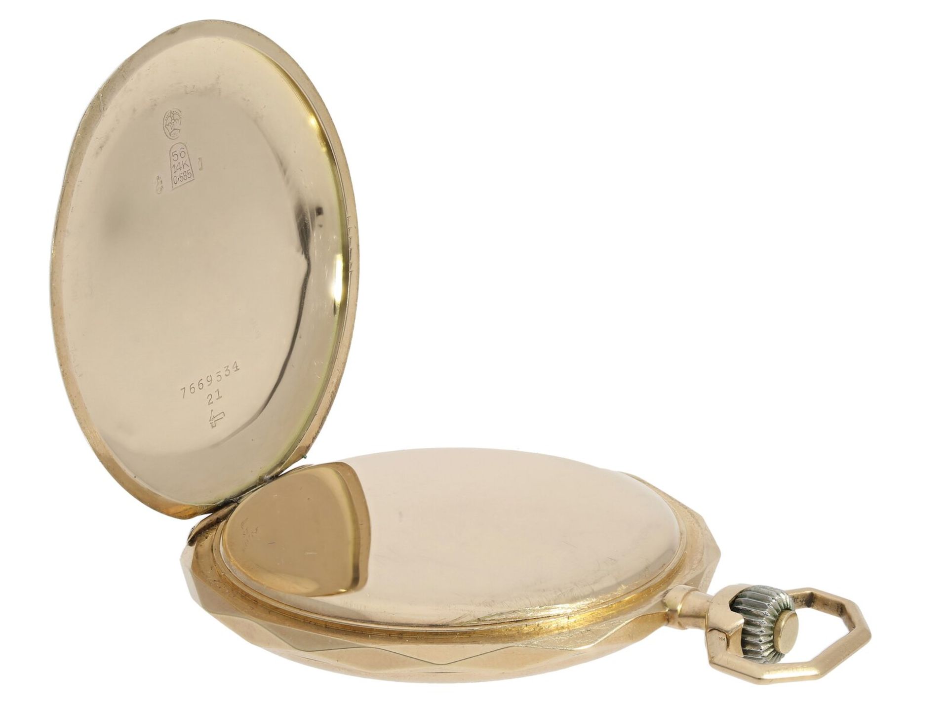 Taschenuhr: Goldsavonnette mit Ankerwerk, um 1915, Tavannes Watch Co. - Bild 3 aus 4