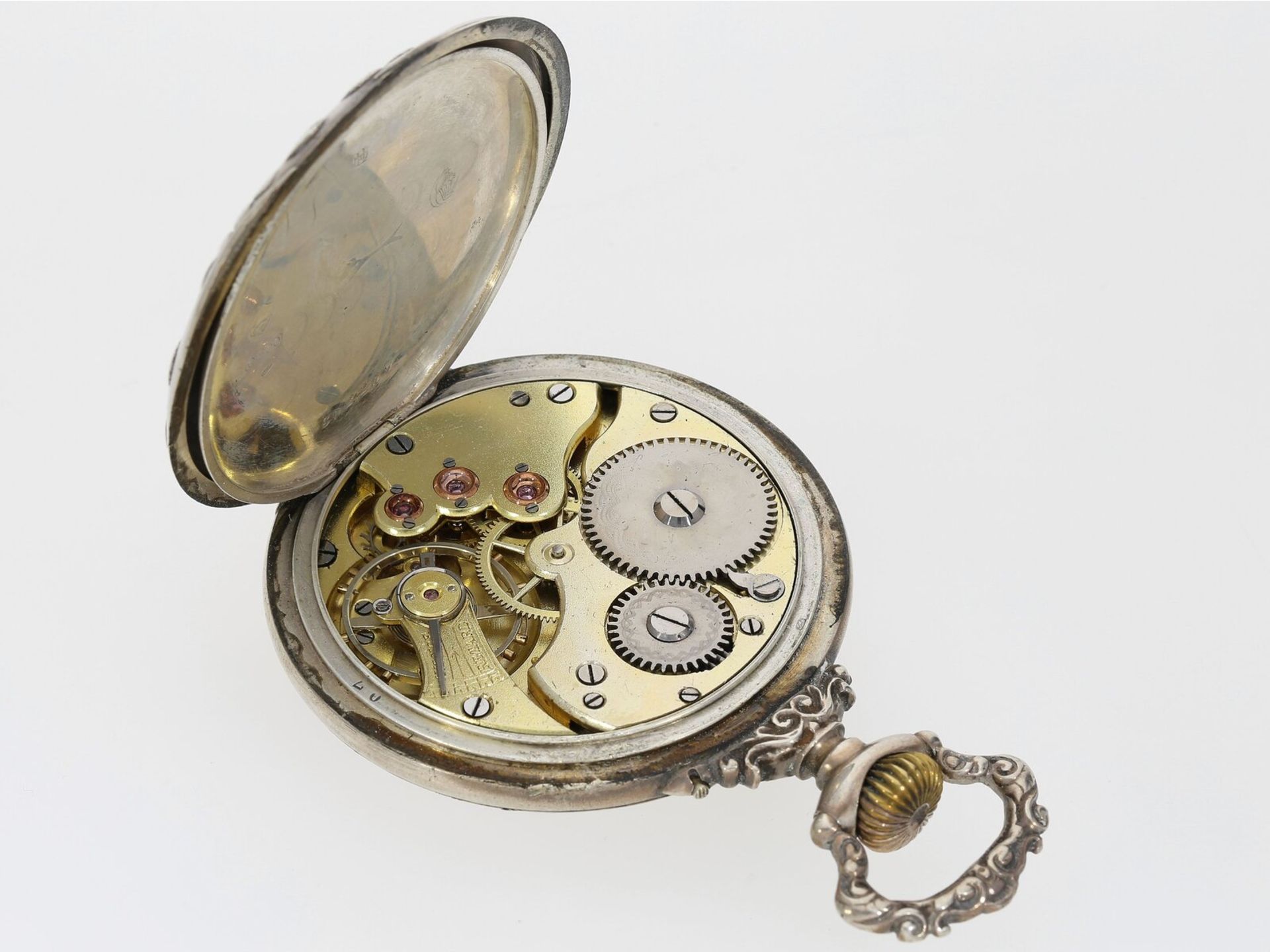 Seltenes Movado Ankerchronometer mit dekorativem Jugendstil-Reliefgehäuse, Silber, um 1900 - Bild 4 aus 4