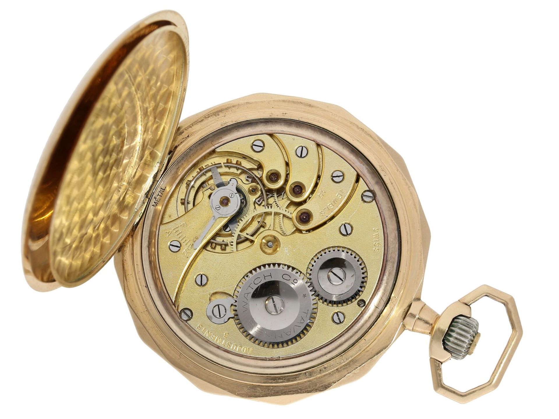 Taschenuhr: Goldsavonnette mit Ankerwerk, um 1915, Tavannes Watch Co. - Bild 4 aus 4