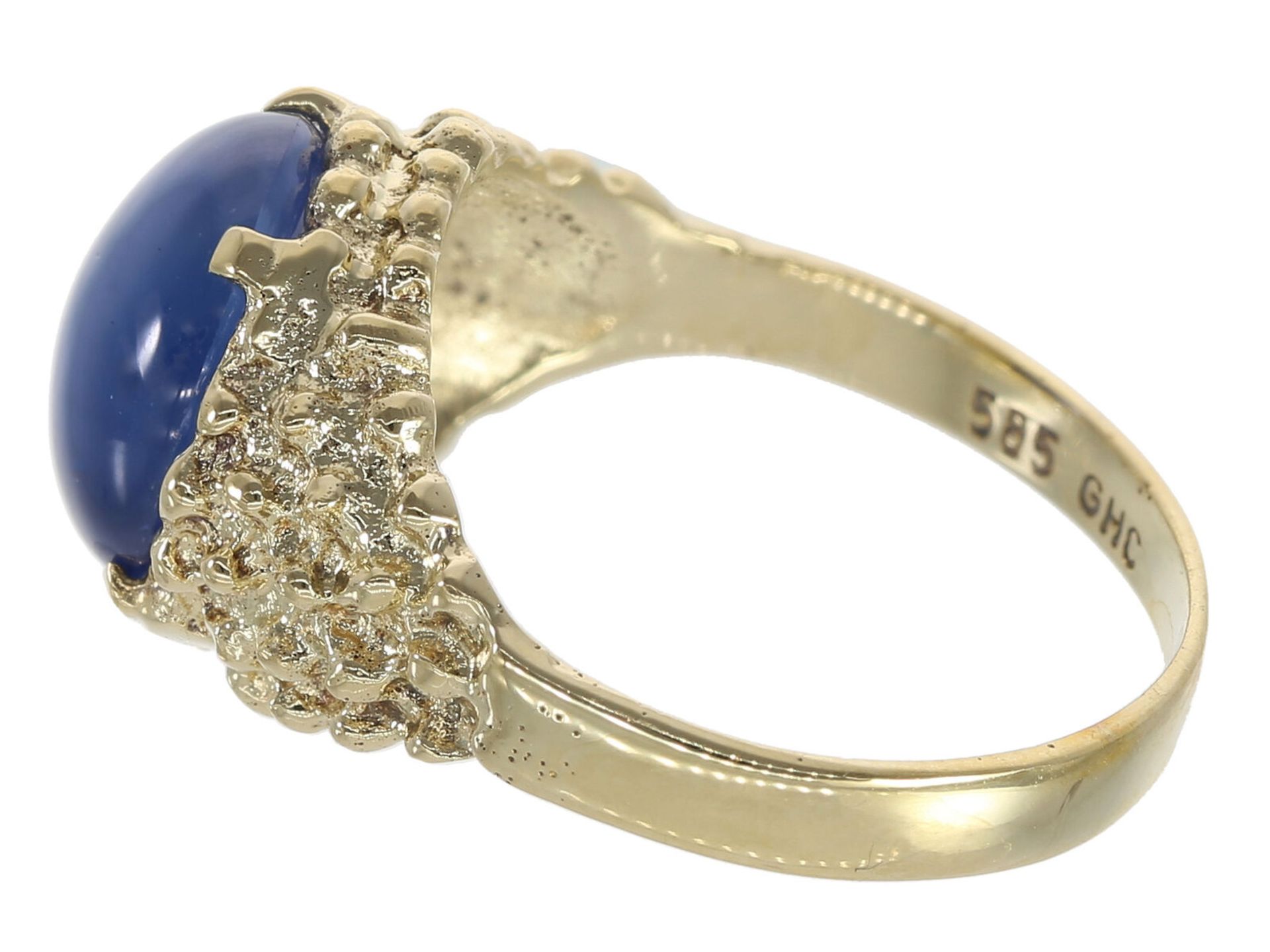 Ring: Dekorativer kleiner Goldring mit Saphircabochon von ca. 2,3ct, 14K Gold - Bild 3 aus 3