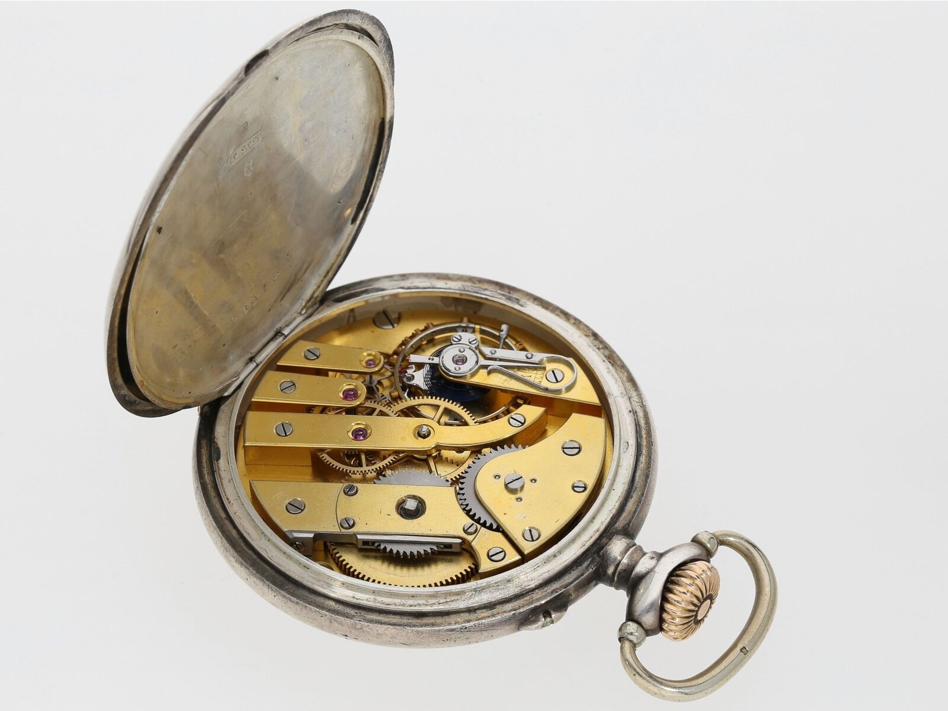 Feines silbernes Taschenchronometer, A. Hüning Genf, No. 26018, ca. 1910 - Bild 4 aus 4