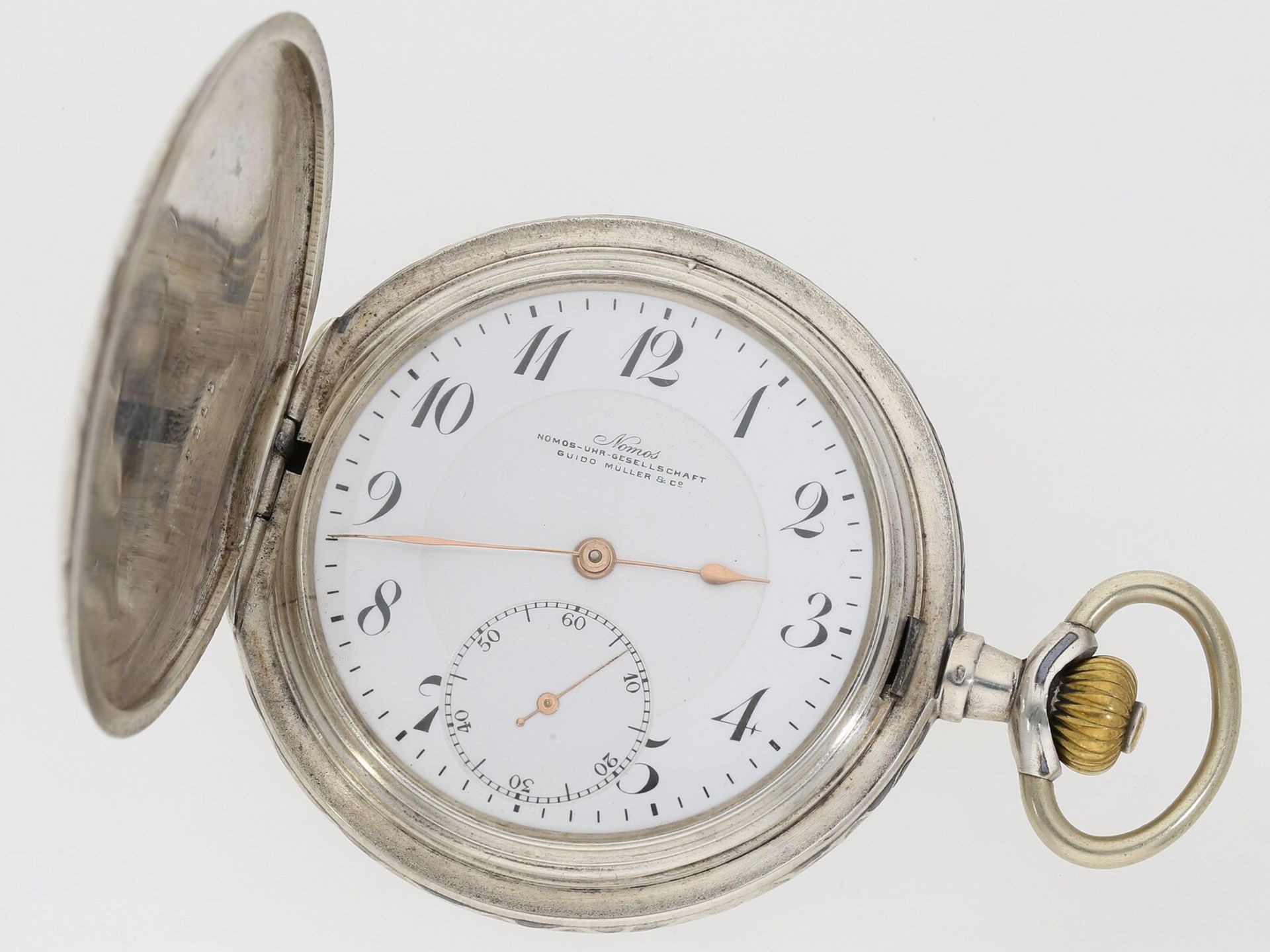 Taschenuhr: Tulasilber Savonnette, Nomos Glashütte, um 1920