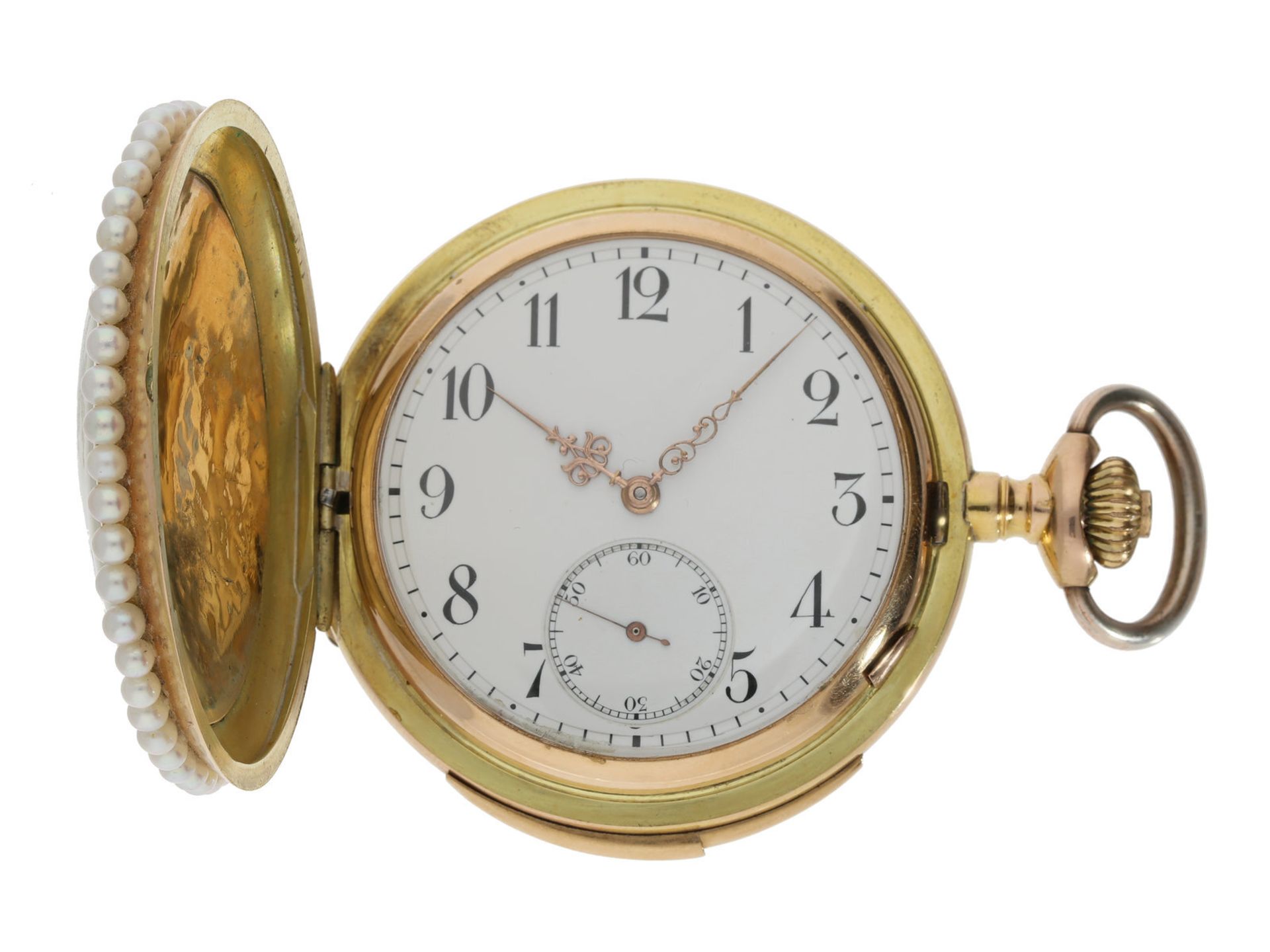 Taschenuhr: Schweizer Goldsavonnette mit Minutenrepetition, seltenes Le Coultre Kaliber, um 1900 - Image 2 of 3