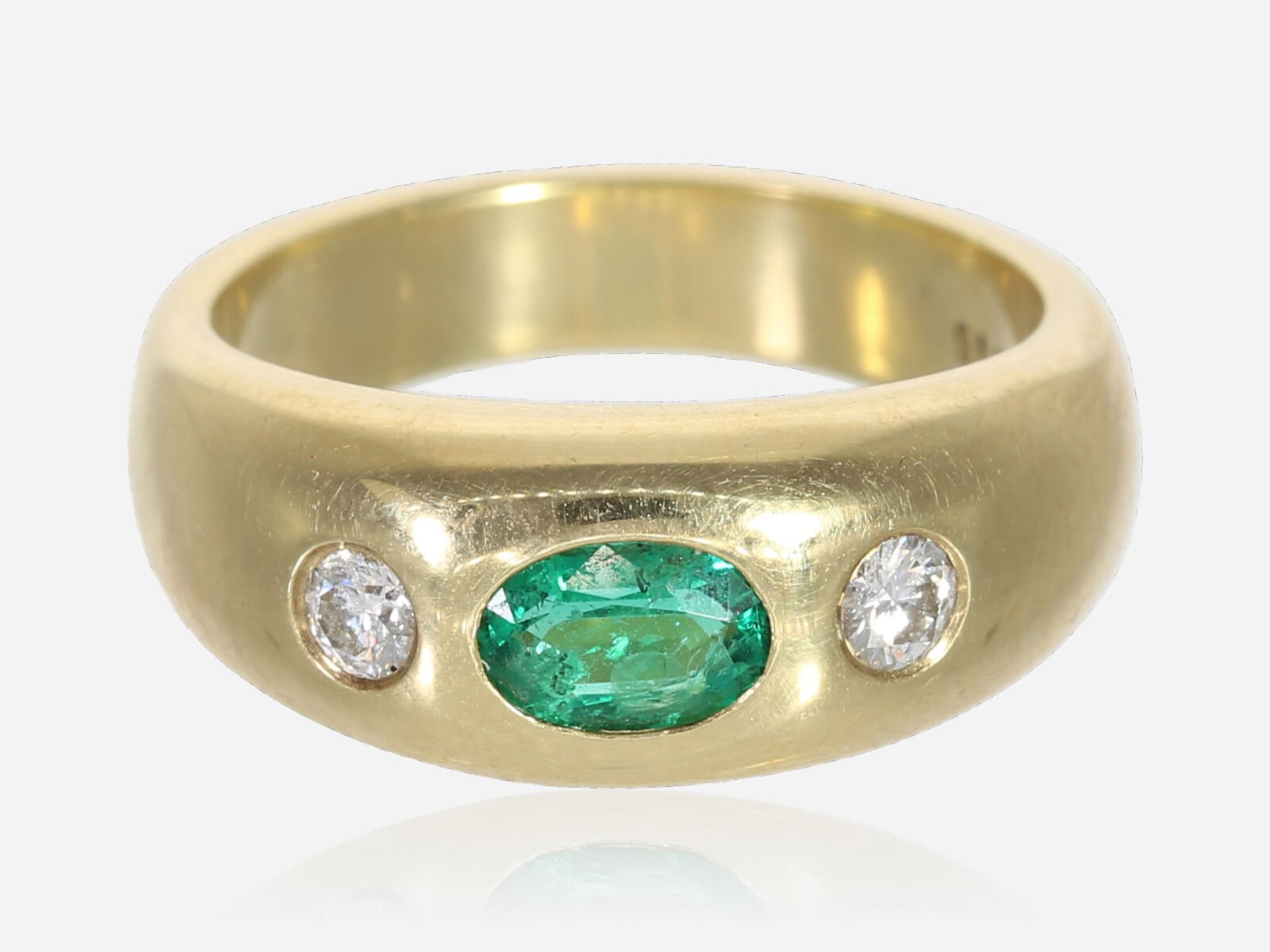 Ring: ehemals teurer, massiver vintage Bandring mit Smaragd- sowie Brillantbesatz, 14K Gold