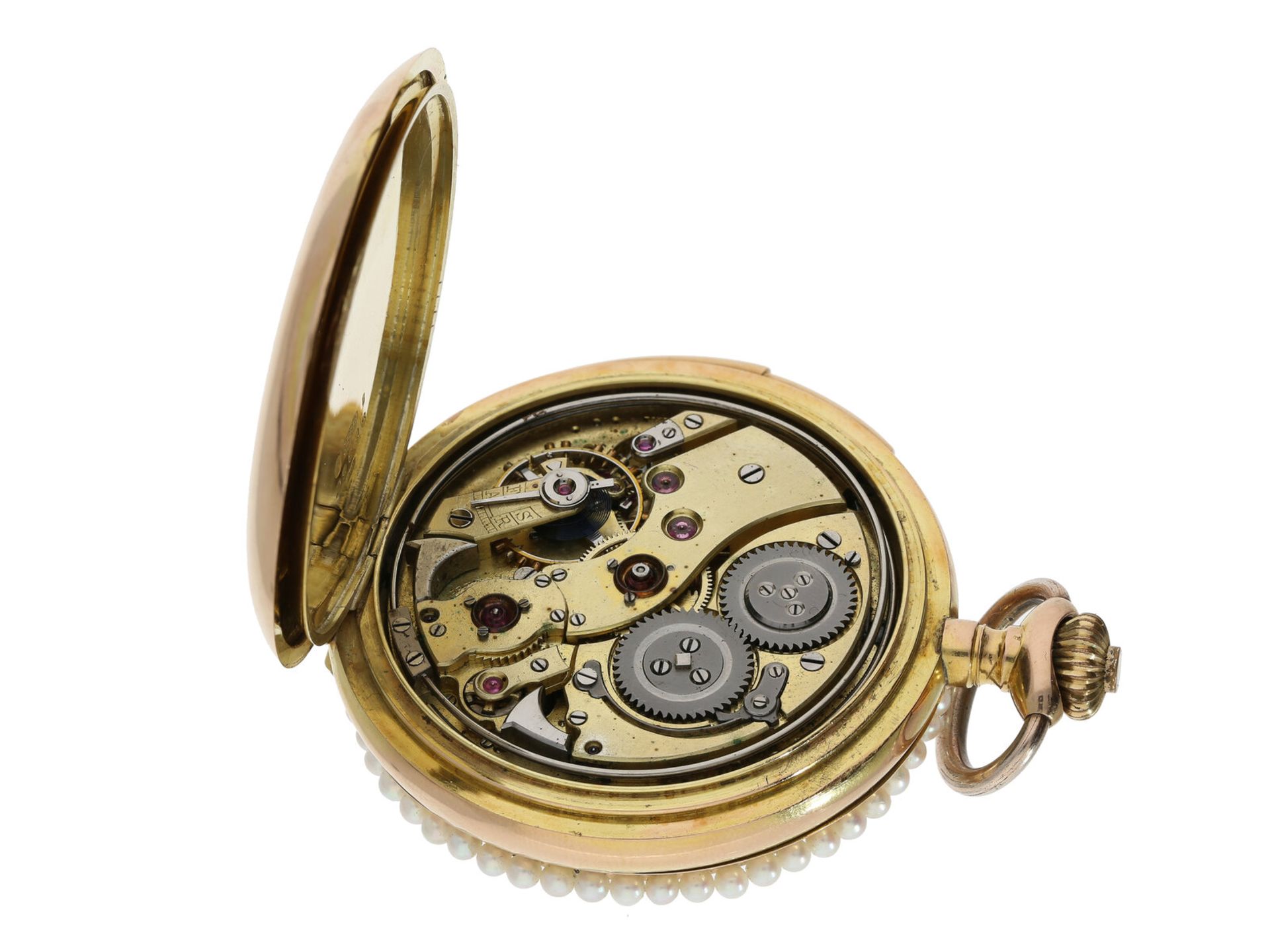 Taschenuhr: Schweizer Goldsavonnette mit Minutenrepetition, seltenes Le Coultre Kaliber, um 1900 - Image 3 of 3