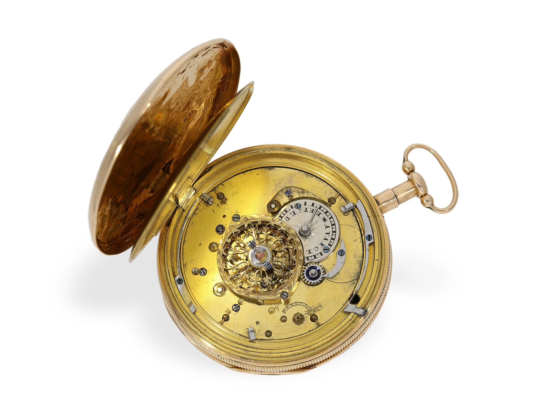 Taschenuhr: große 18K Lepine mit Schlagwerk, vermutlich Schweiz um 1820 - Bild 2 aus 5