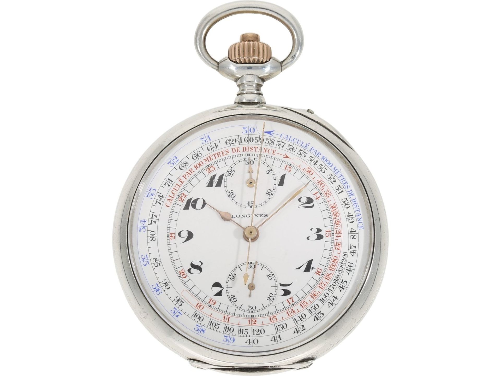 Taschenuhr: hochfeiner, früher Kronendrücker-Chronograph "Compteur", Longines No. 2963371, Baujahr 1 - Bild 2 aus 6