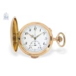 Taschenuhr: große rotgoldene Savonnette mit Repetition und Chronograph, Audemars Freres No.151573, L